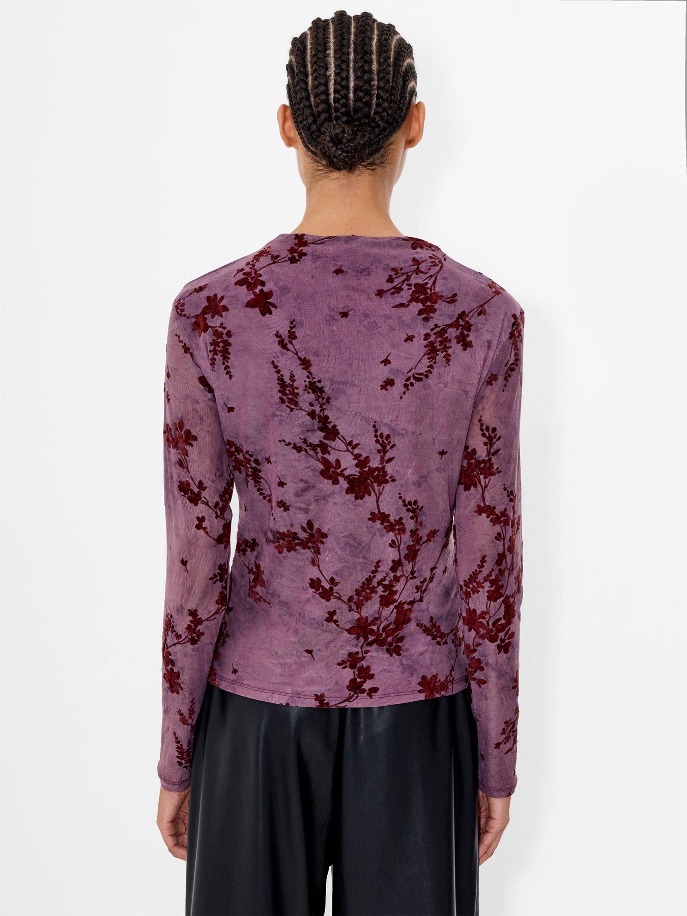 Image 2 of 6 of French Connection High Neck Long Sleeve Floral Mesh Top