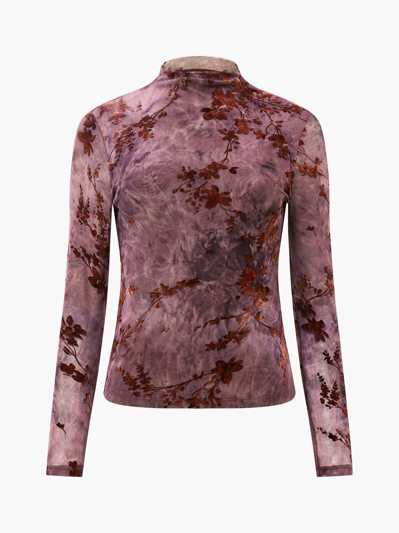 Image 6 of 6 of French Connection High Neck Long Sleeve Floral Mesh Top