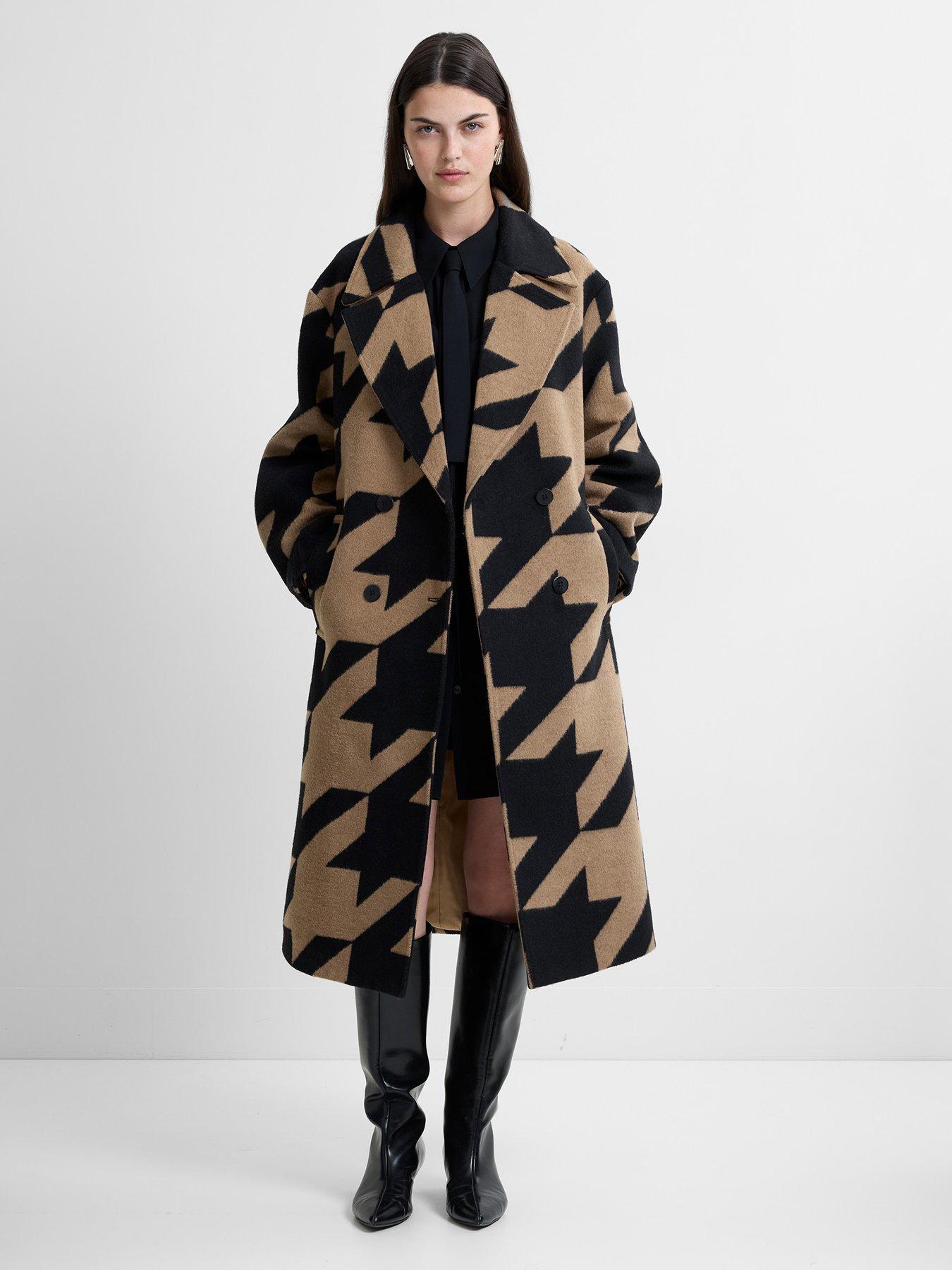French Connection Oversized Houndstooth Double Breasted Coat - Multi