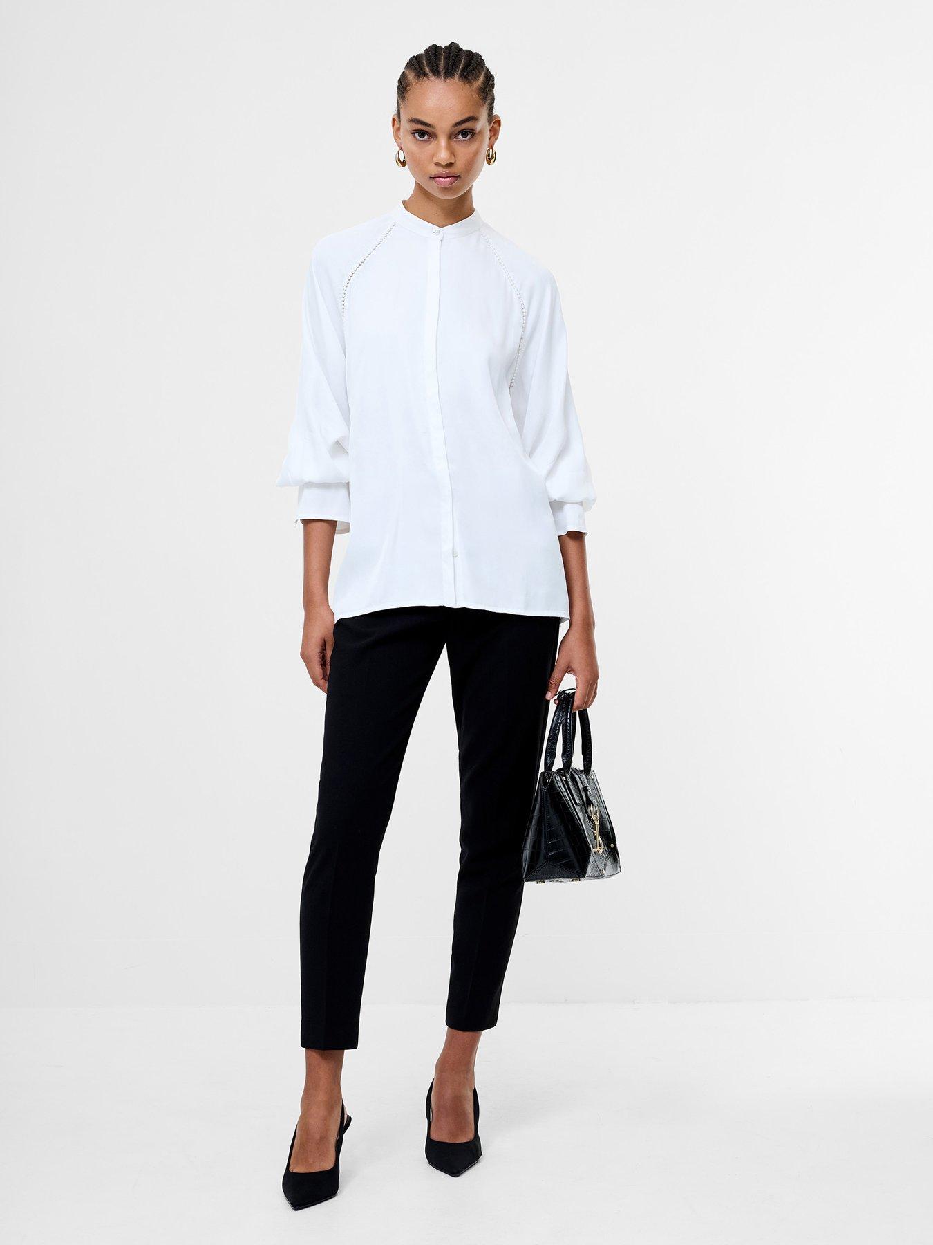  image of french-connection-pearl-mandarin-collar-long-sleeve-blouse-white