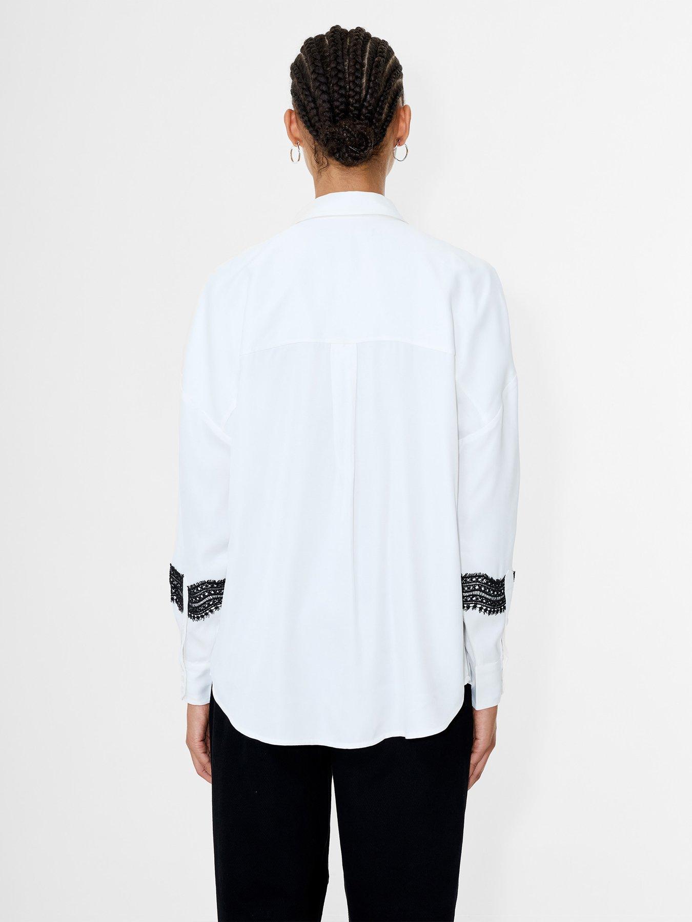  image of french-connection-satin-style-lace-long-sleeve-button-up-shirt-multi