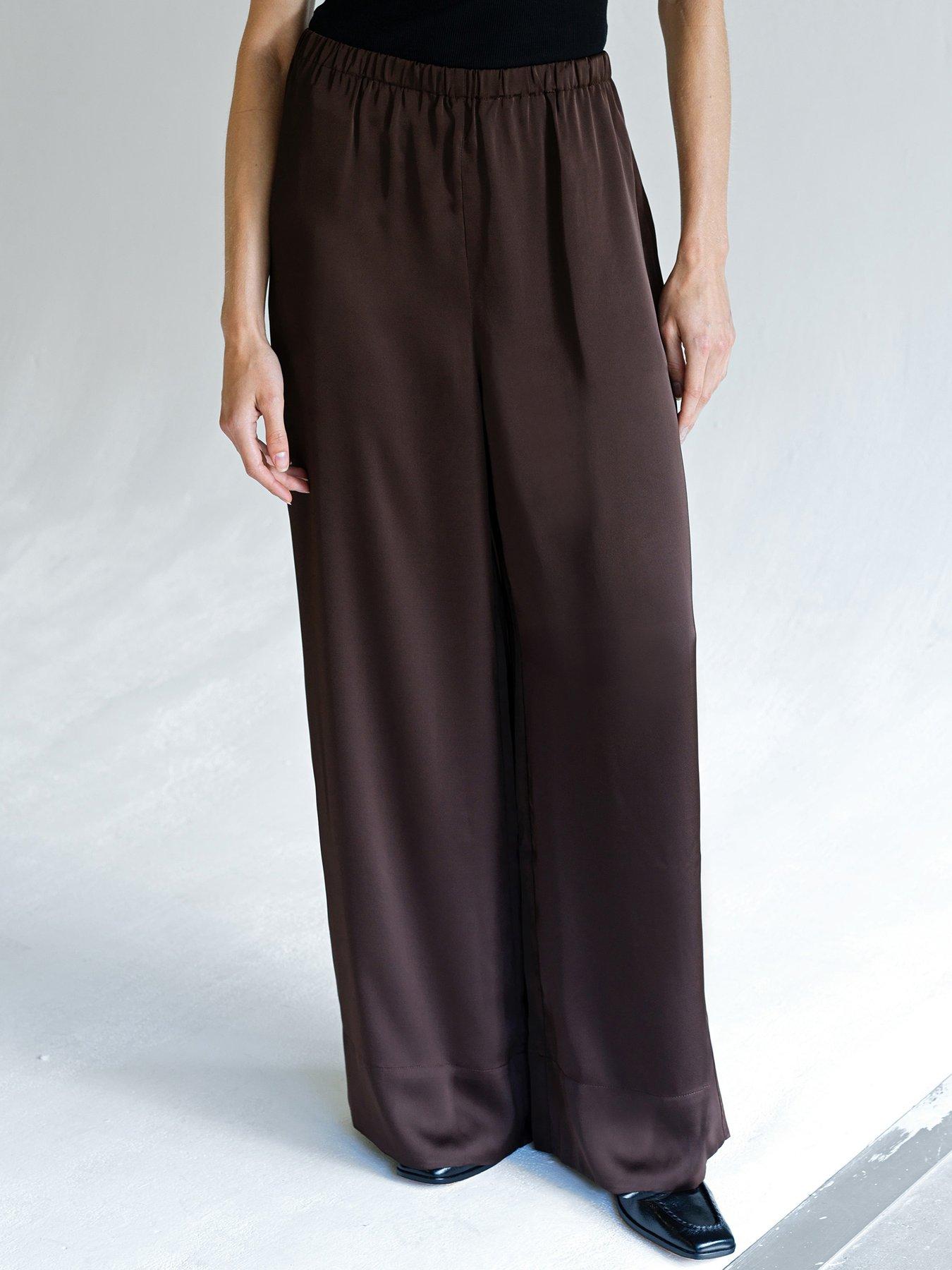  image of french-connection-satin-style-wide-leg-elasticated-trousers-brown