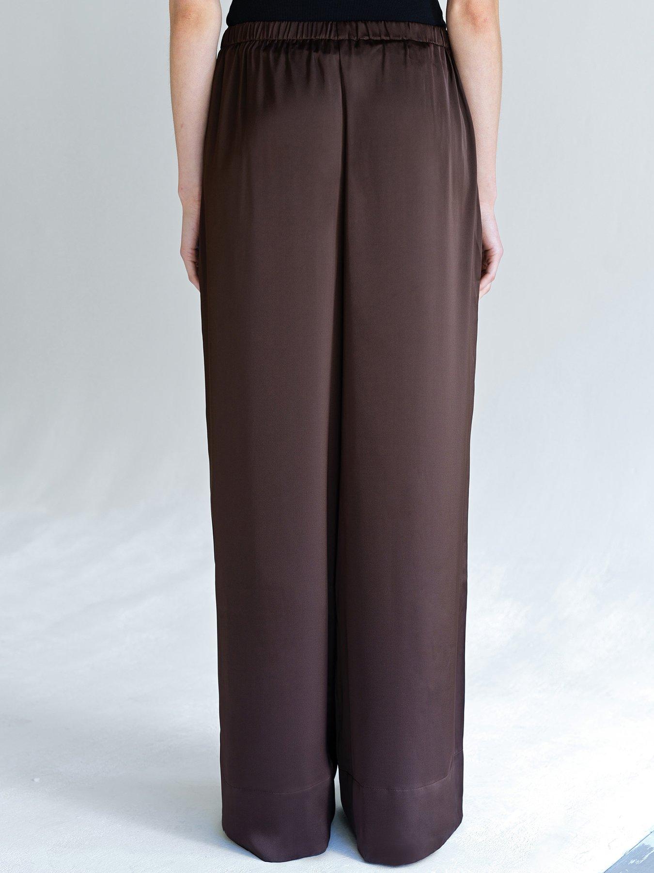  image of french-connection-satin-style-wide-leg-elasticated-trousers-brown