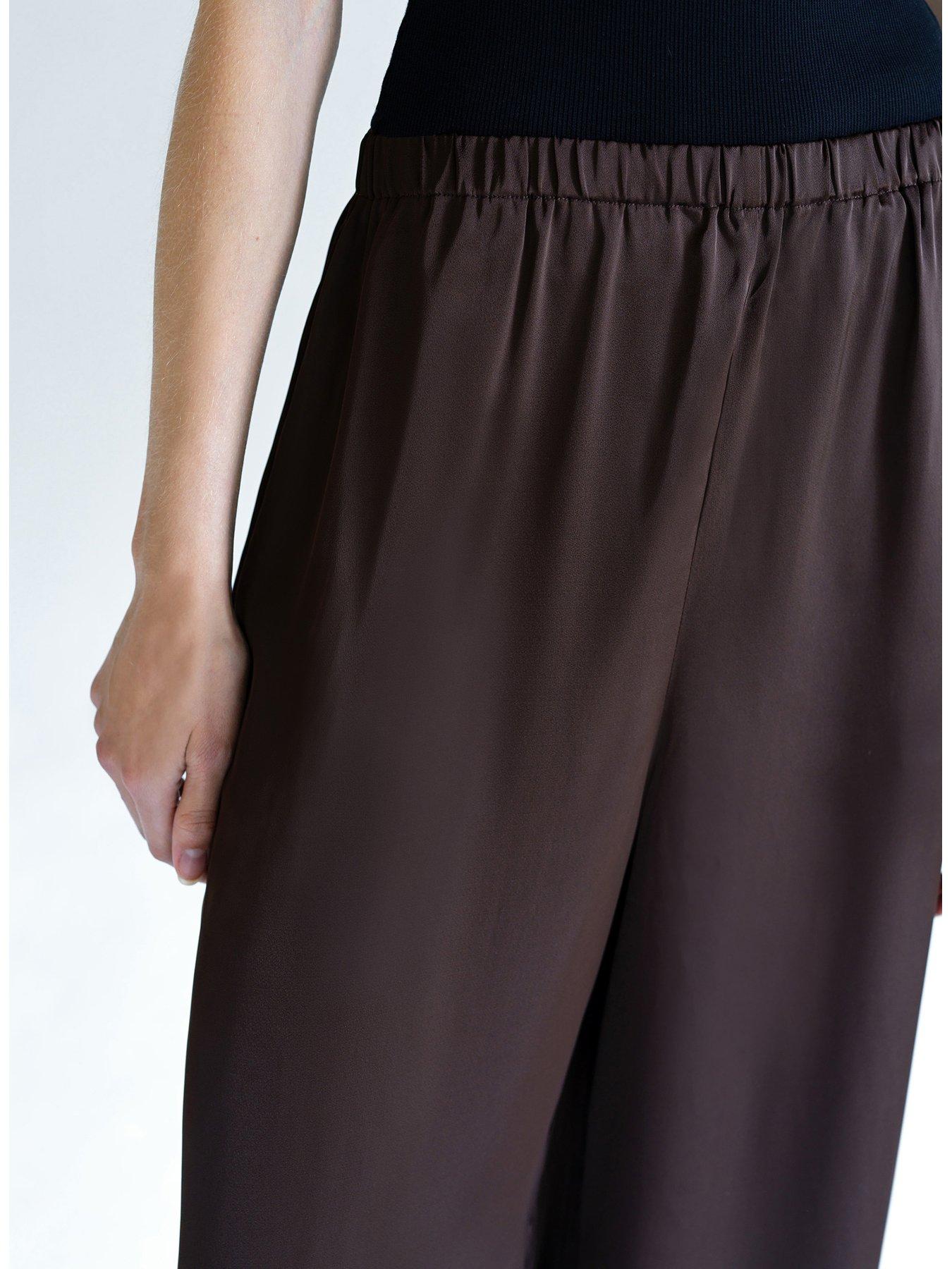  image of french-connection-satin-style-wide-leg-elasticated-trousers-brown