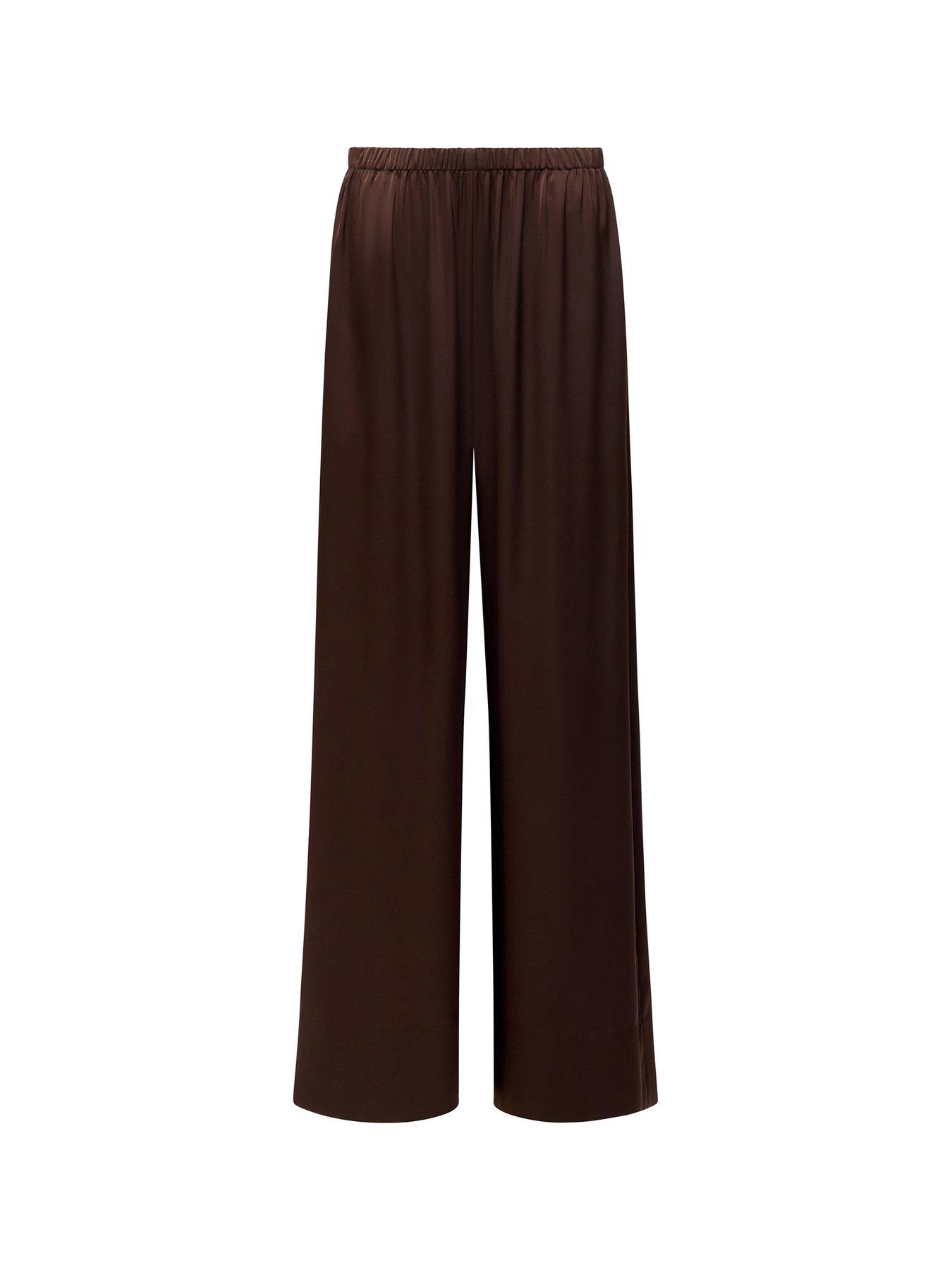  image of french-connection-satin-style-wide-leg-elasticated-trousers-brown