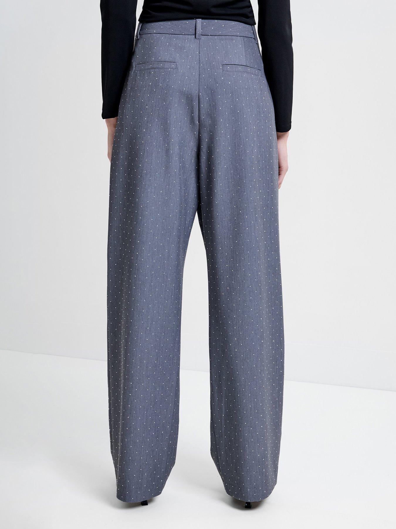 Image 2 of 4 of French Connection Diamante Darted Tailored Trousers - Grey