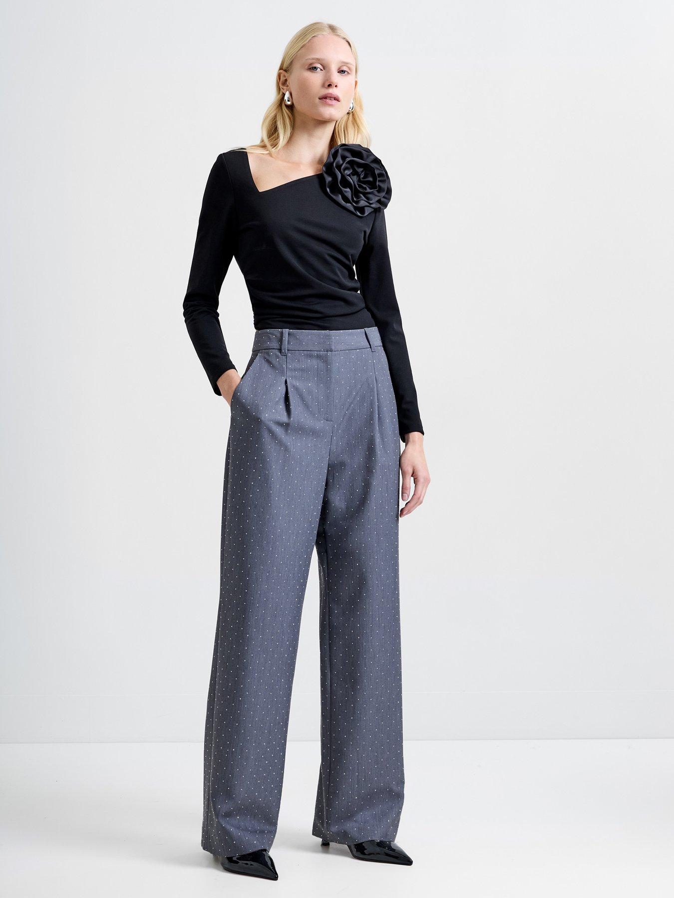 Image 3 of 4 of French Connection Diamante Darted Tailored Trousers - Grey