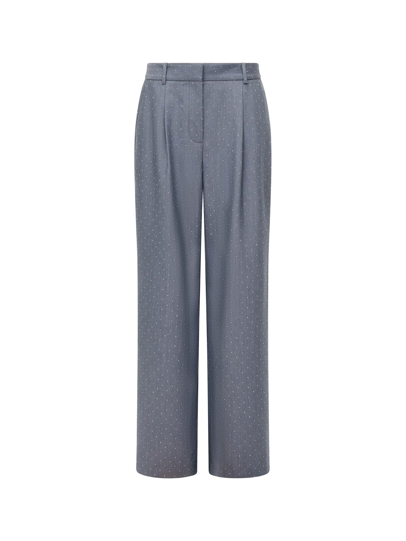 Image 4 of 4 of French Connection Diamante Darted Tailored Trousers - Grey