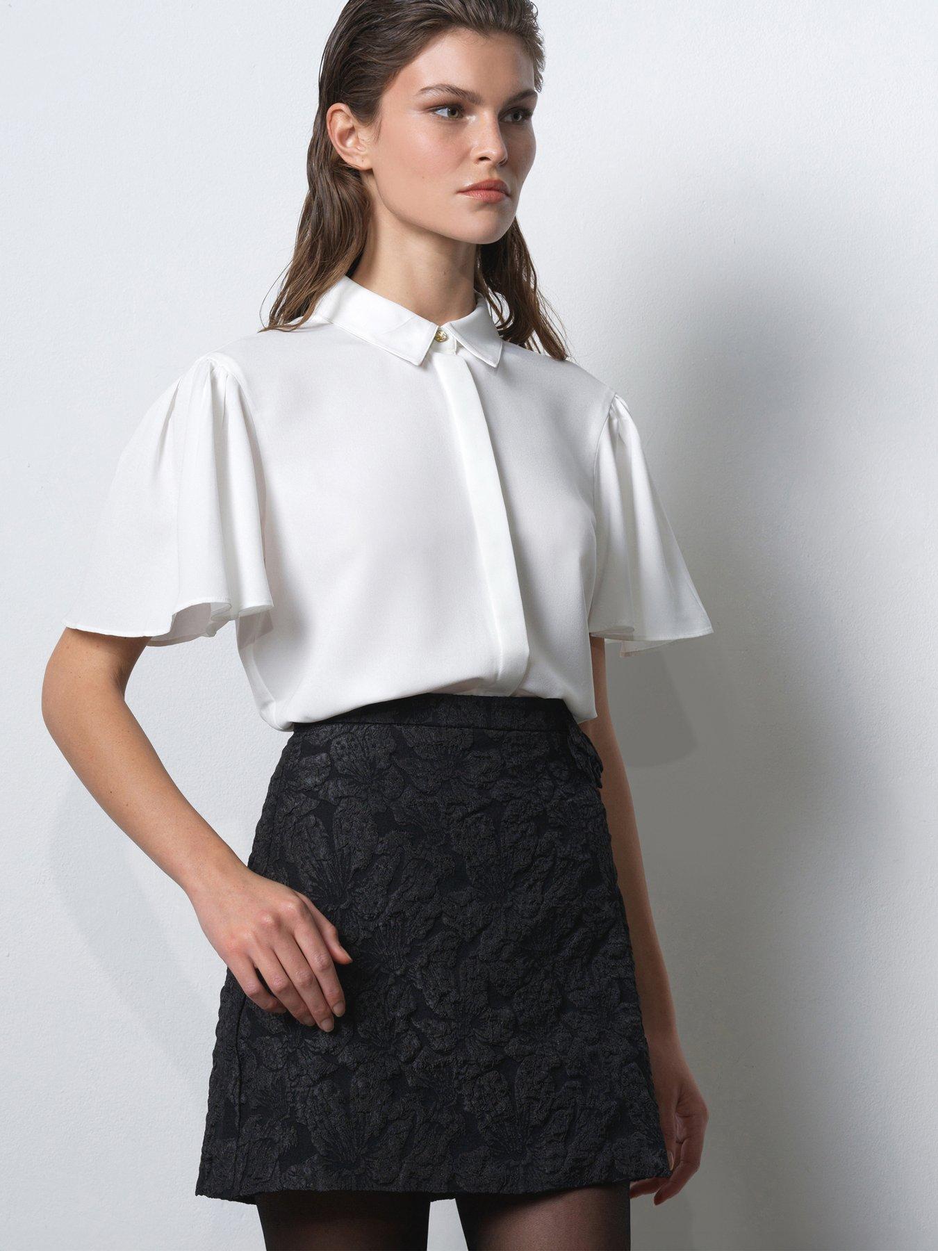  image of french-connection-floral-embroidered-jacquard-a-line-mini-skirt-with-bows-black