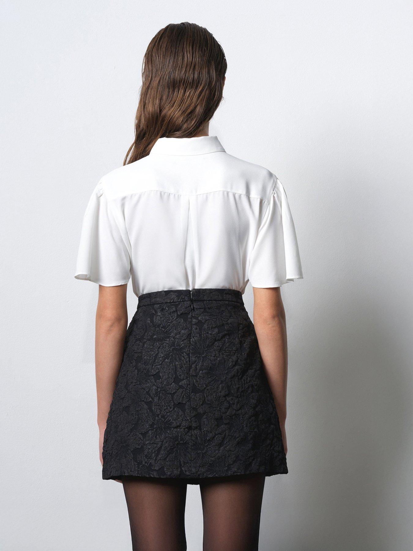  image of french-connection-floral-embroidered-jacquard-a-line-mini-skirt-with-bows-black