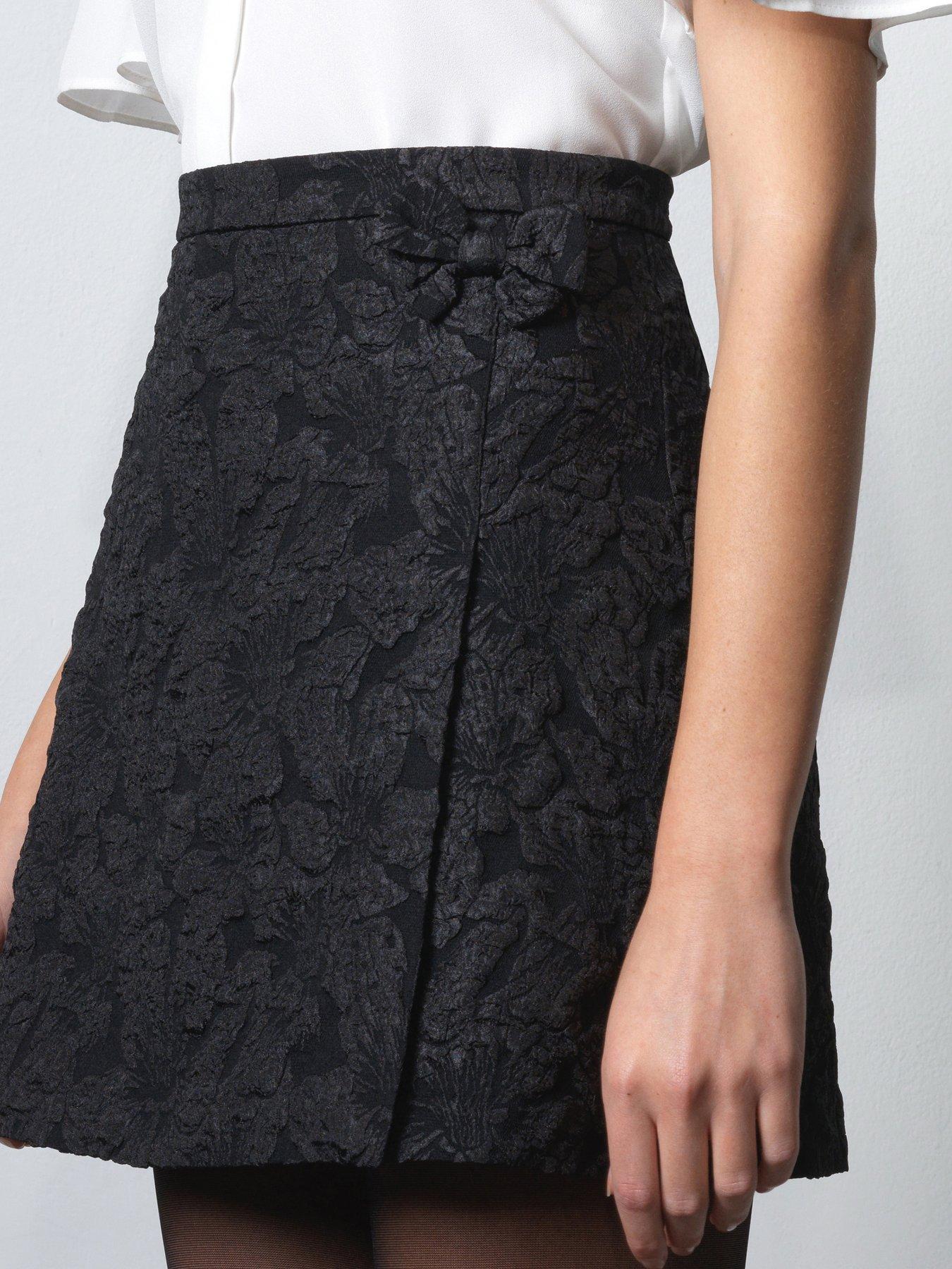  image of french-connection-floral-embroidered-jacquard-a-line-mini-skirt-with-bows-black