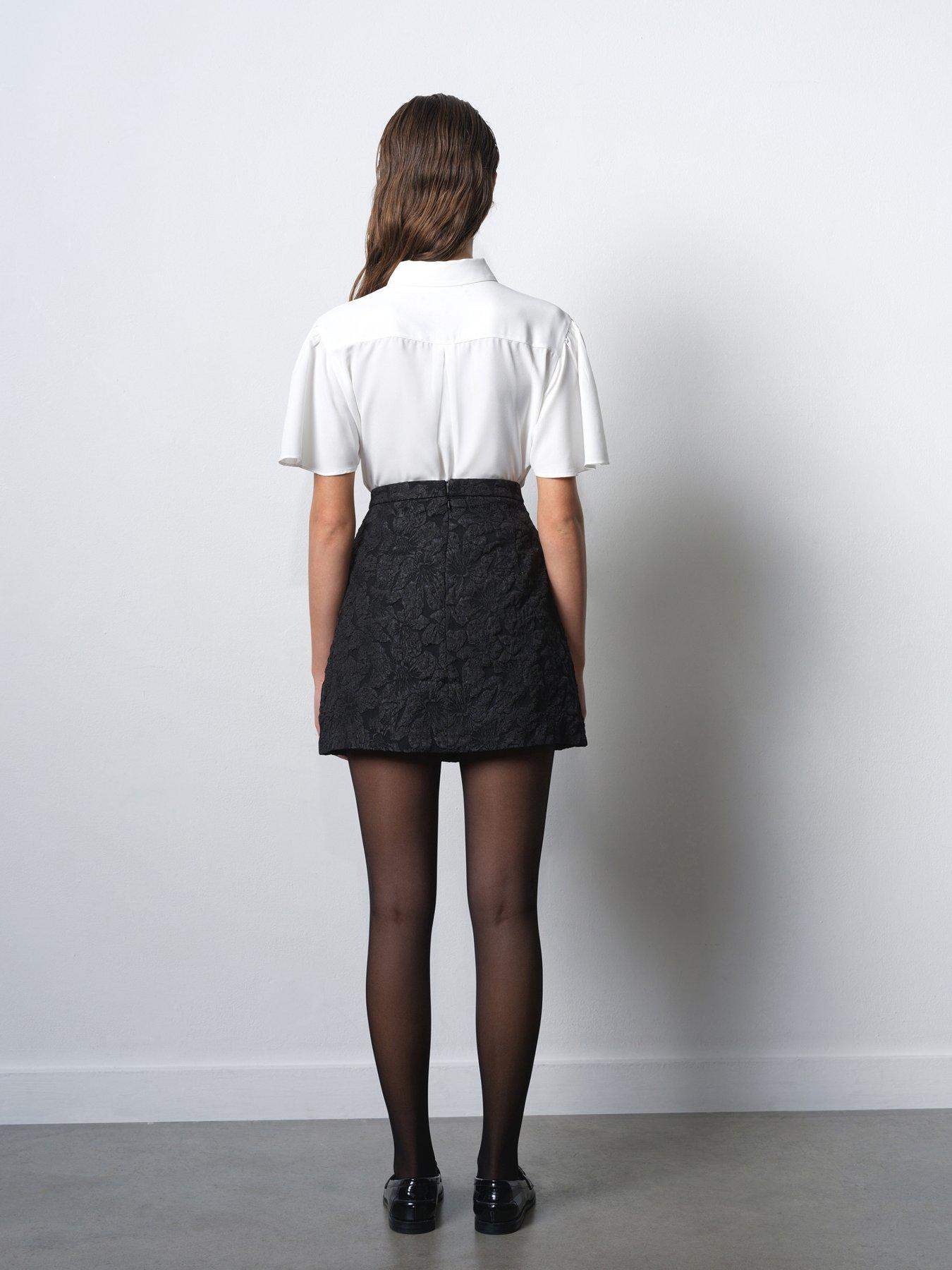  image of french-connection-floral-embroidered-jacquard-a-line-mini-skirt-with-bows-black