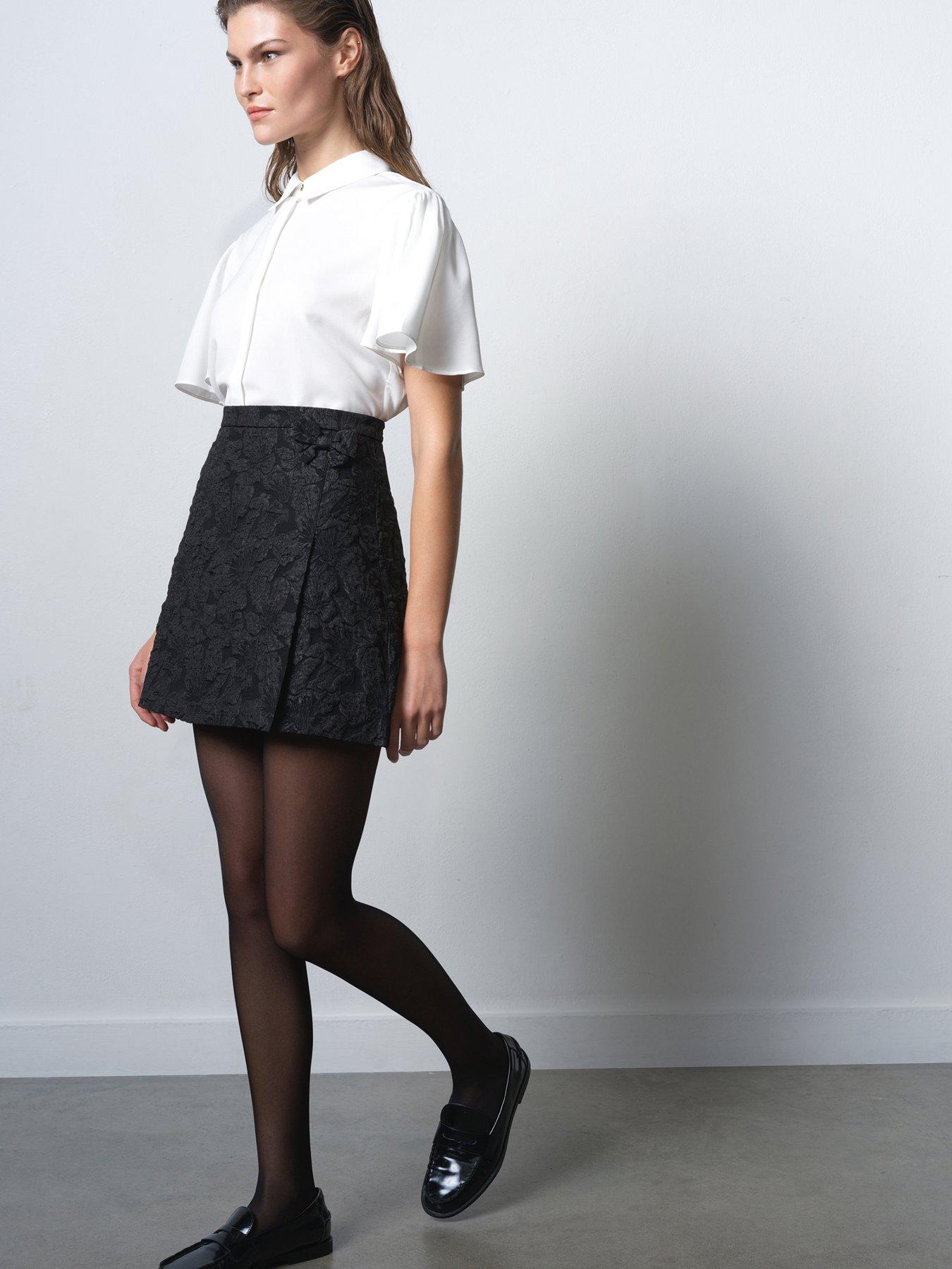  image of french-connection-floral-embroidered-jacquard-a-line-mini-skirt-with-bows-black