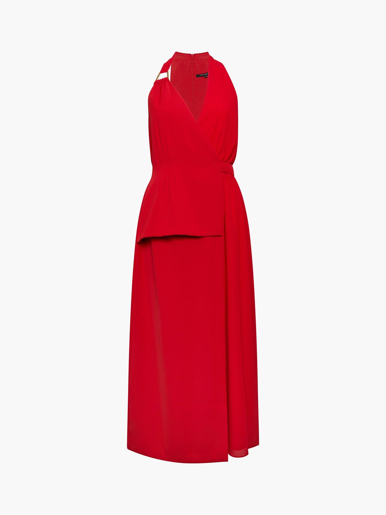  image of french-connection-tailored-sleeveless-wrap-over-buckle-midi-dress-red