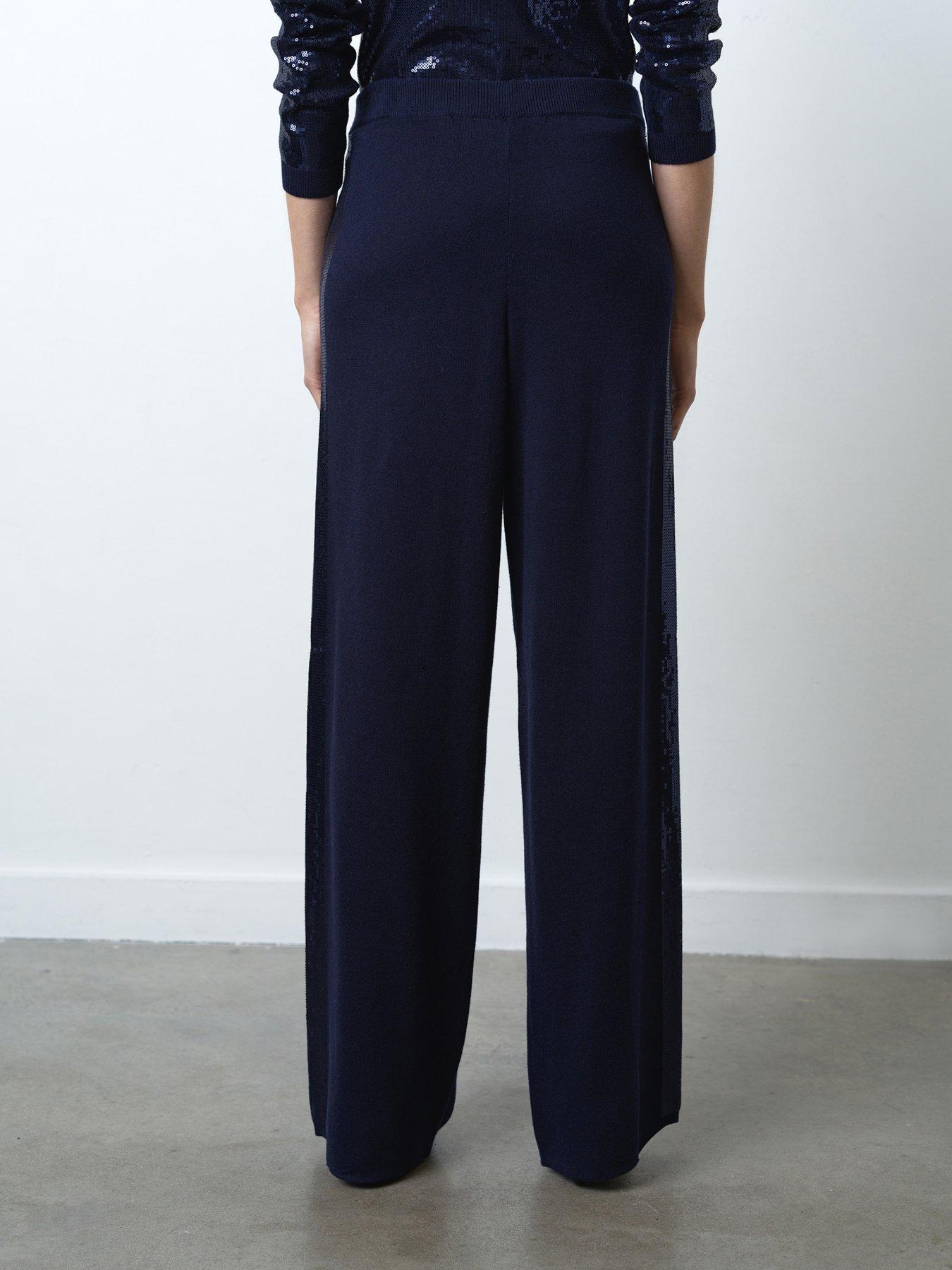 Image 2 of 6 of French Connection Straight Leg Side Sequin Elasticated Waist Trousers - Navy