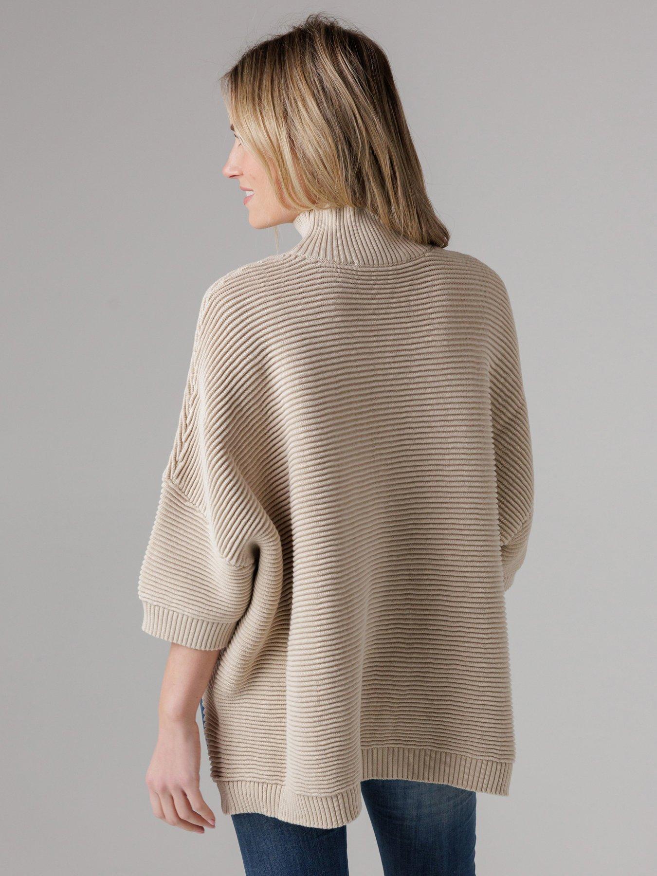  image of french-connection-cotton-knitted-high-neck-ribbed-jumper-beige