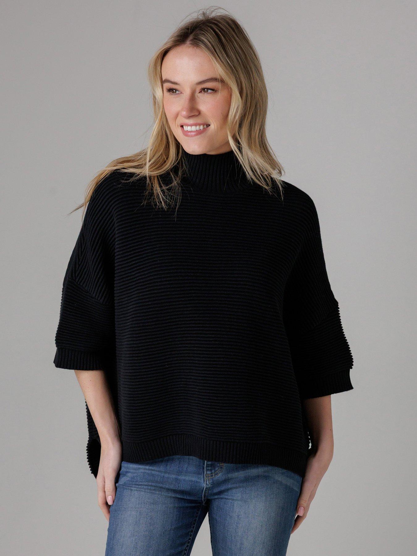 French Connection Cotton Knitted High Neck Ribbed Jumper - Black