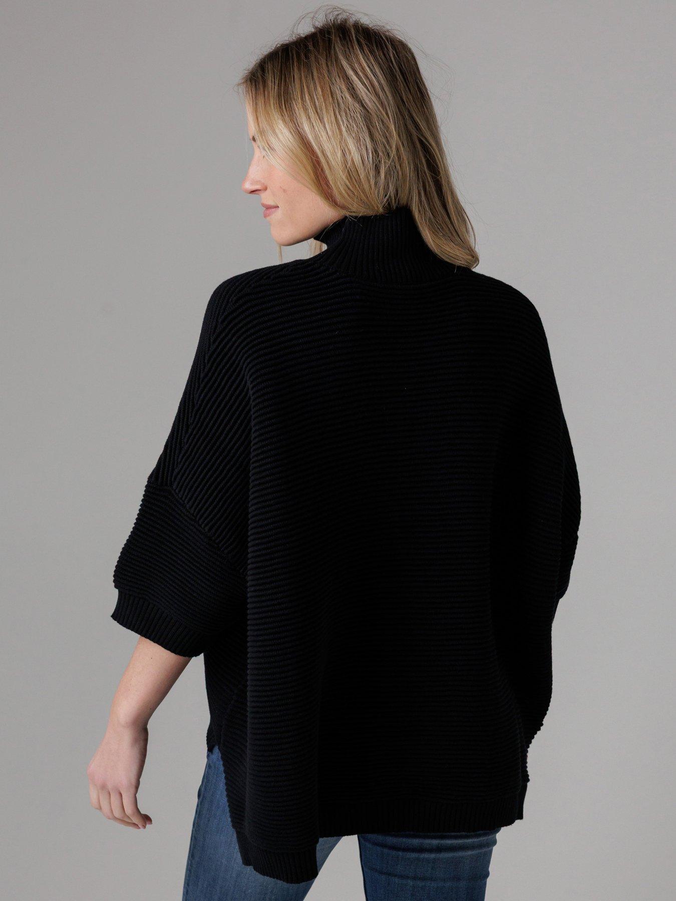  image of french-connection-cotton-knitted-high-neck-ribbed-jumper-black