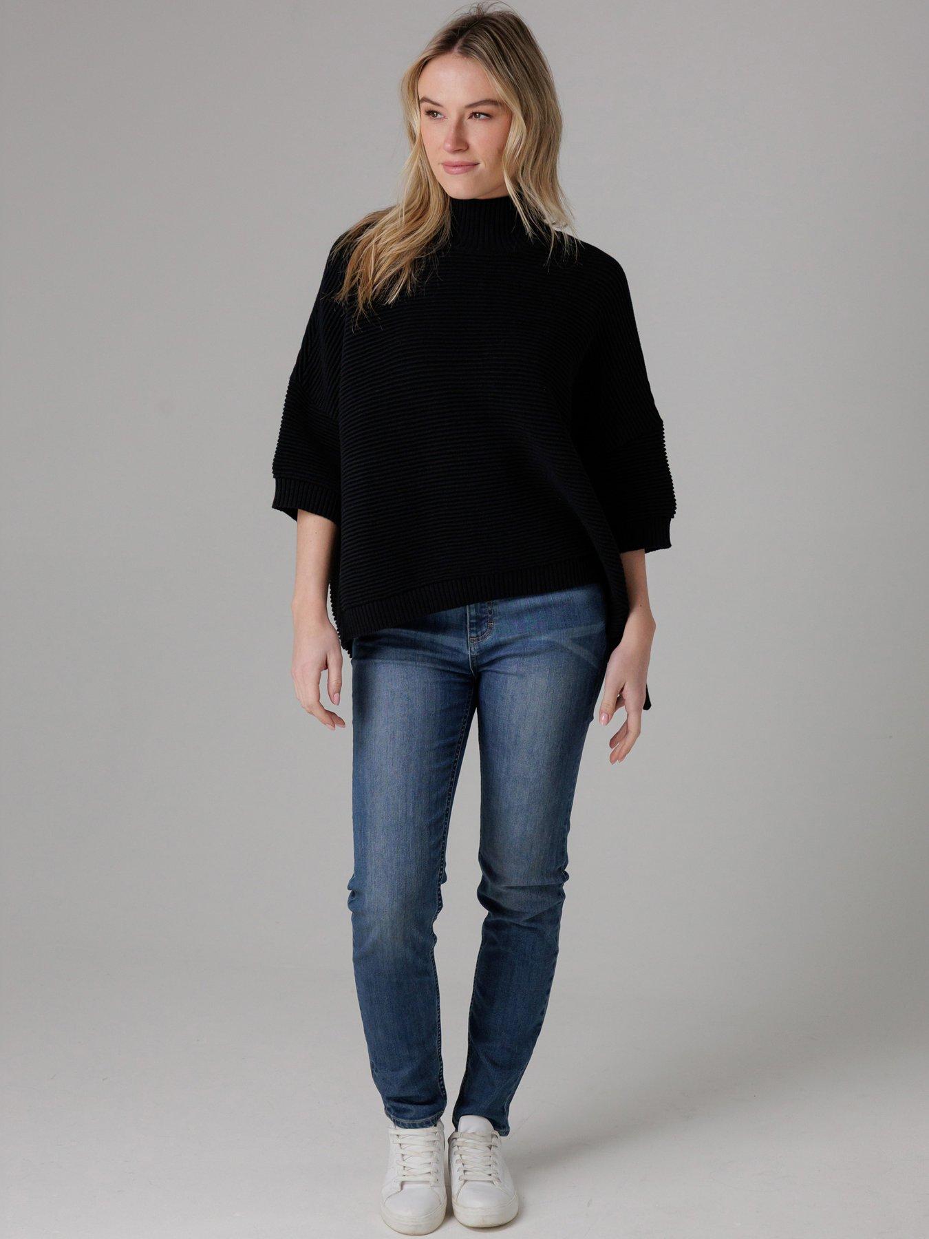  image of french-connection-cotton-knitted-high-neck-ribbed-jumper-black