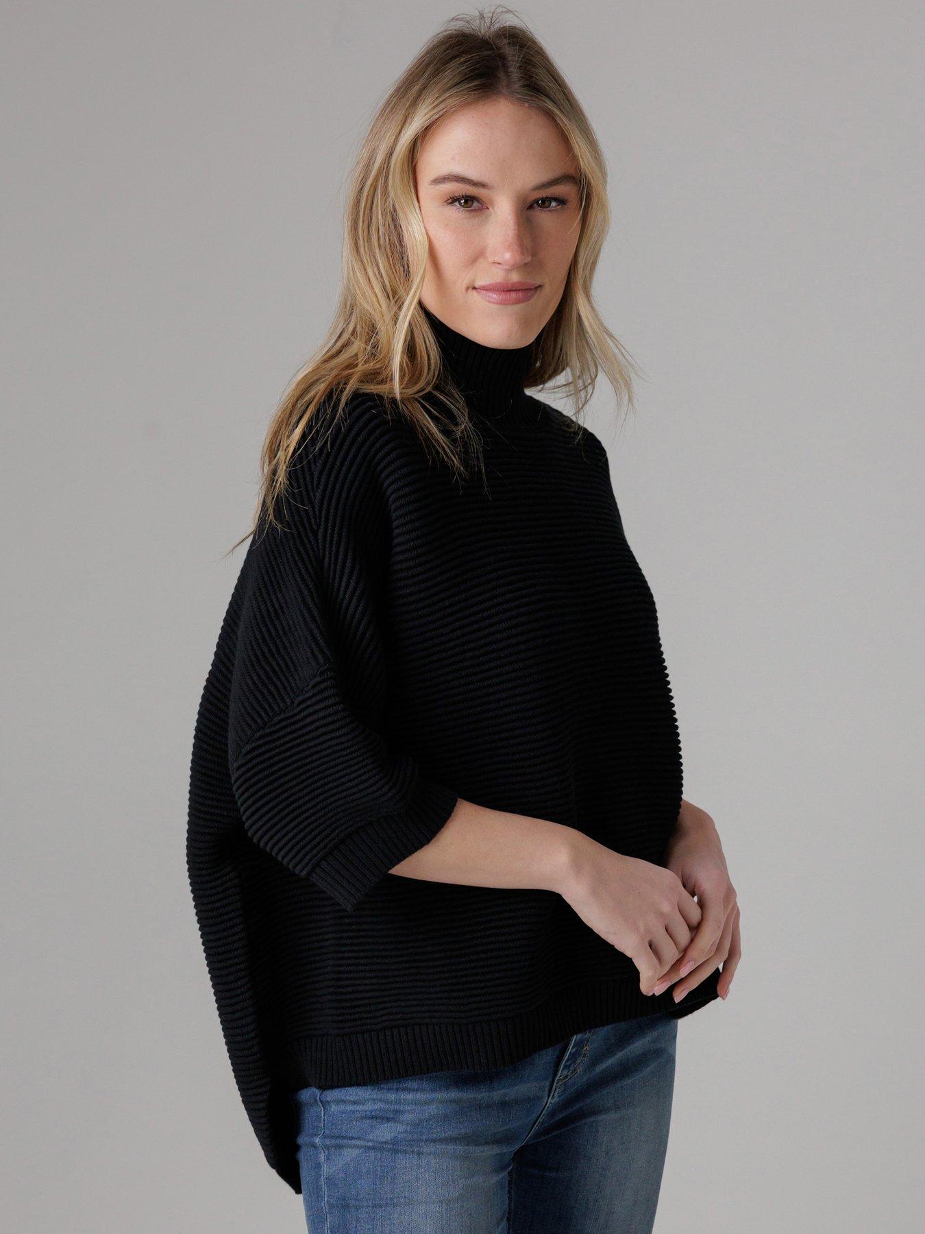  image of french-connection-cotton-knitted-high-neck-ribbed-jumper-black