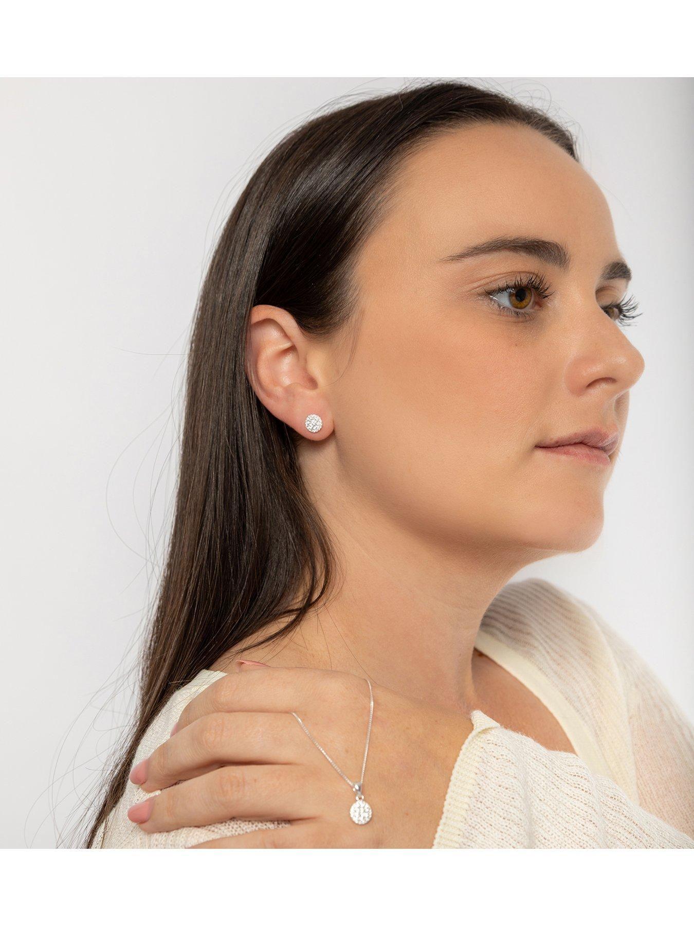 Image 2 of 5 of The Love Collection Sterling Silver Cluster CZ Round Stud Earring and Pendant Set