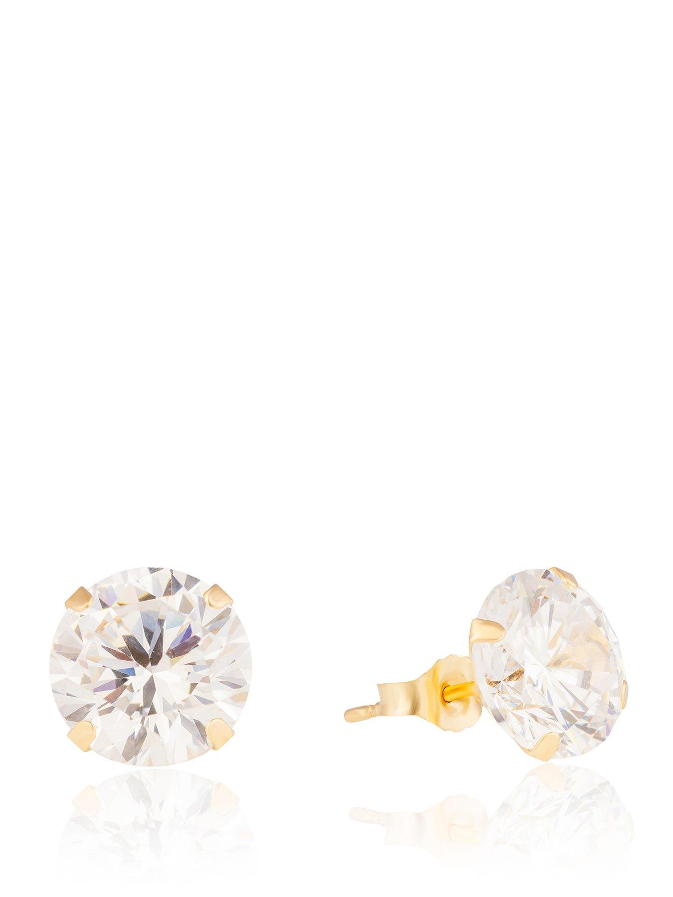 The Love Collection 9ct Gold 8mm Cubic Zirconia Stud Earrings