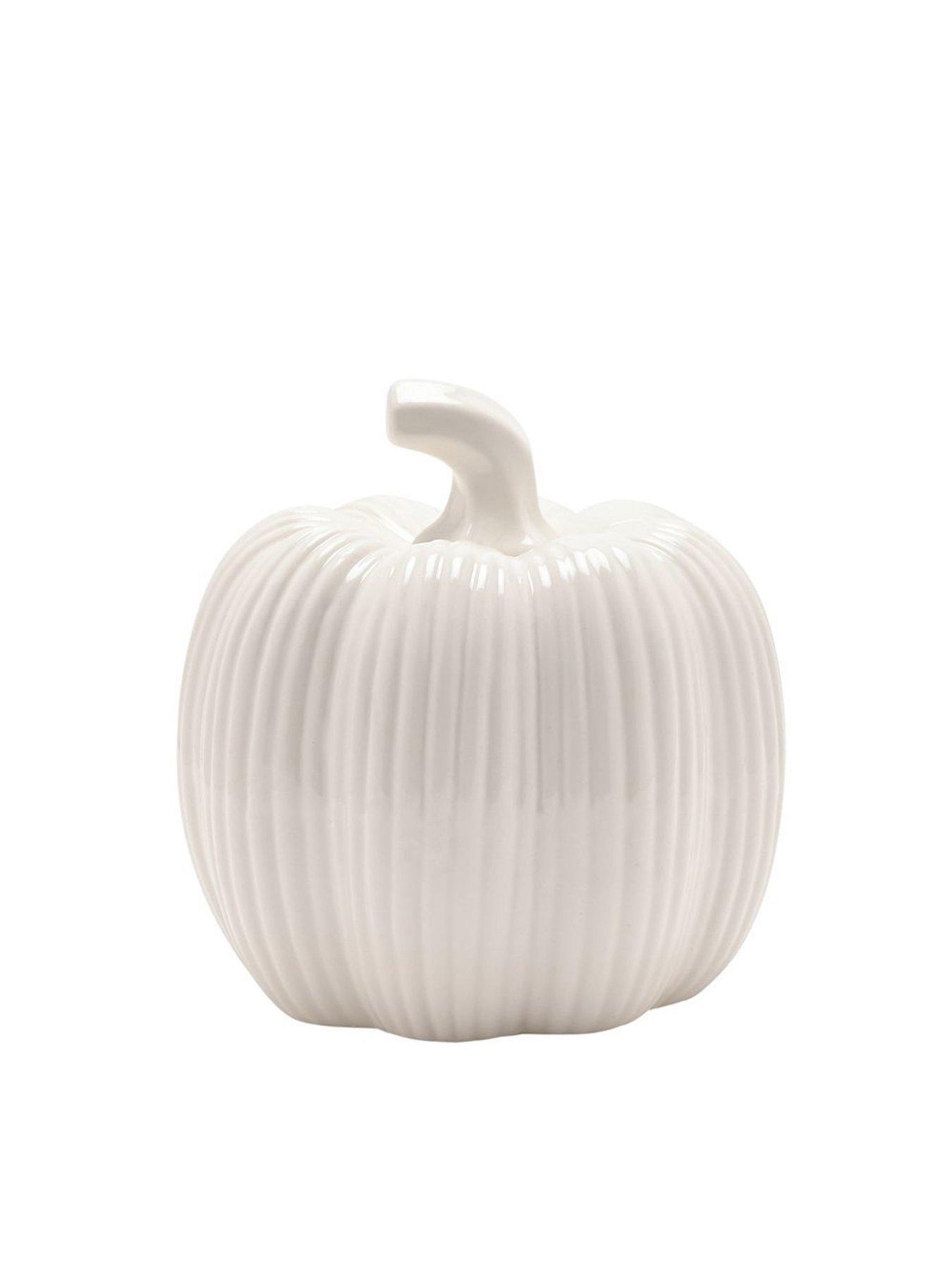 Image 1 of 3 of Country Living White Tall Pumpkin Ornament Set of 2