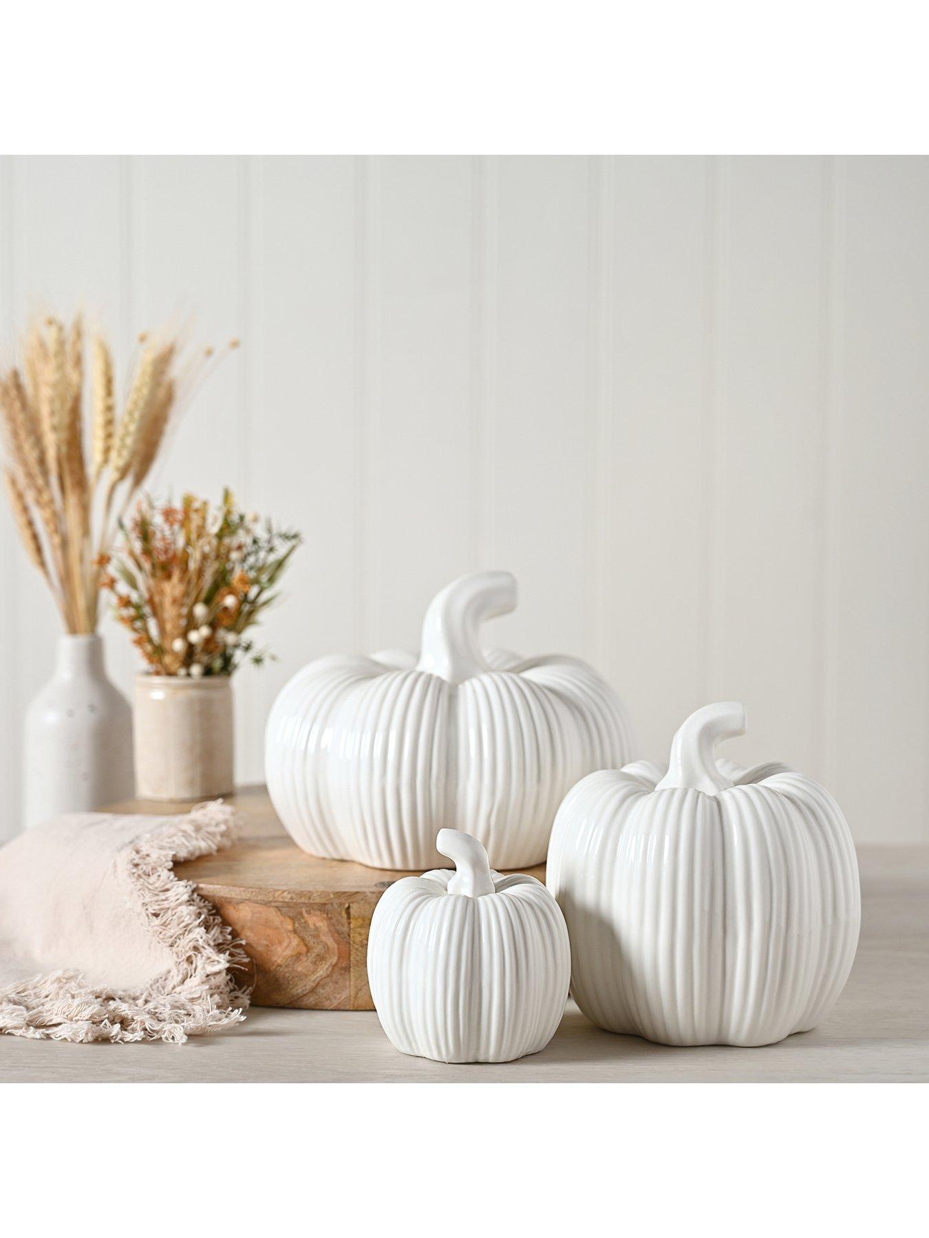 Image 2 of 3 of Country Living White Tall Pumpkin Ornament Set of 2