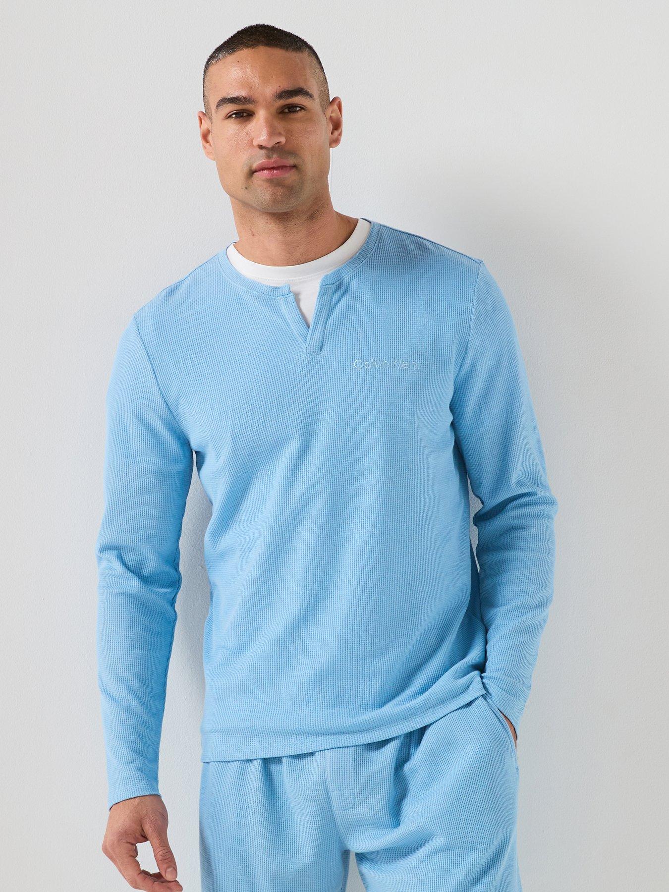 Calvin Klein Loungewear Waffle Henley Long Sleeve T-Shirt - Blue