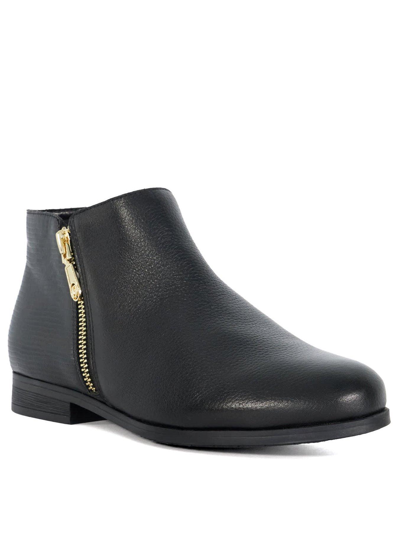 Image 2 of 5 of Dune London Wide Fit Asymmetric Side Zip Boot - Black