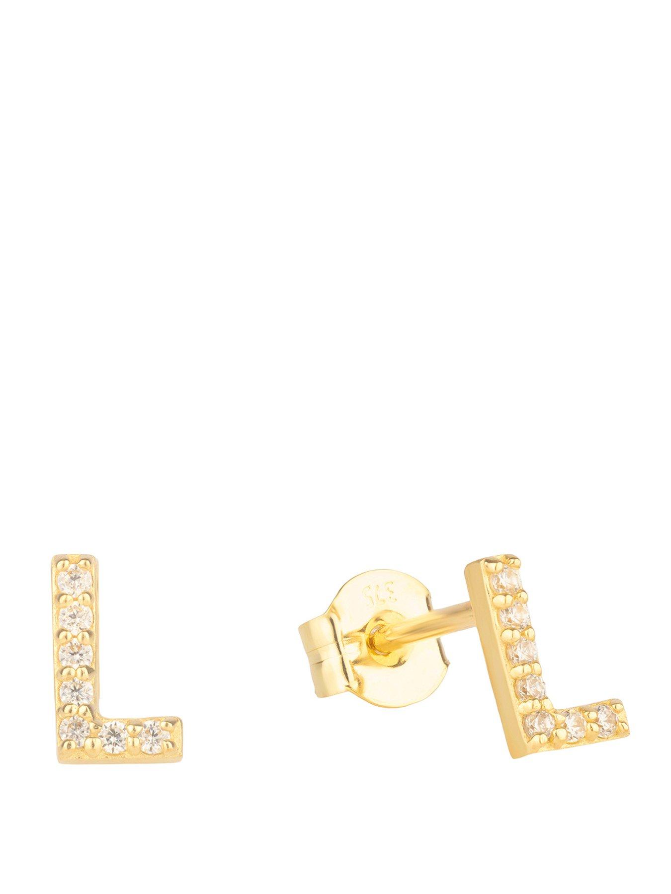 The Love Collection 9ct Gold Cubic Zirconia Initial Stud Earrings