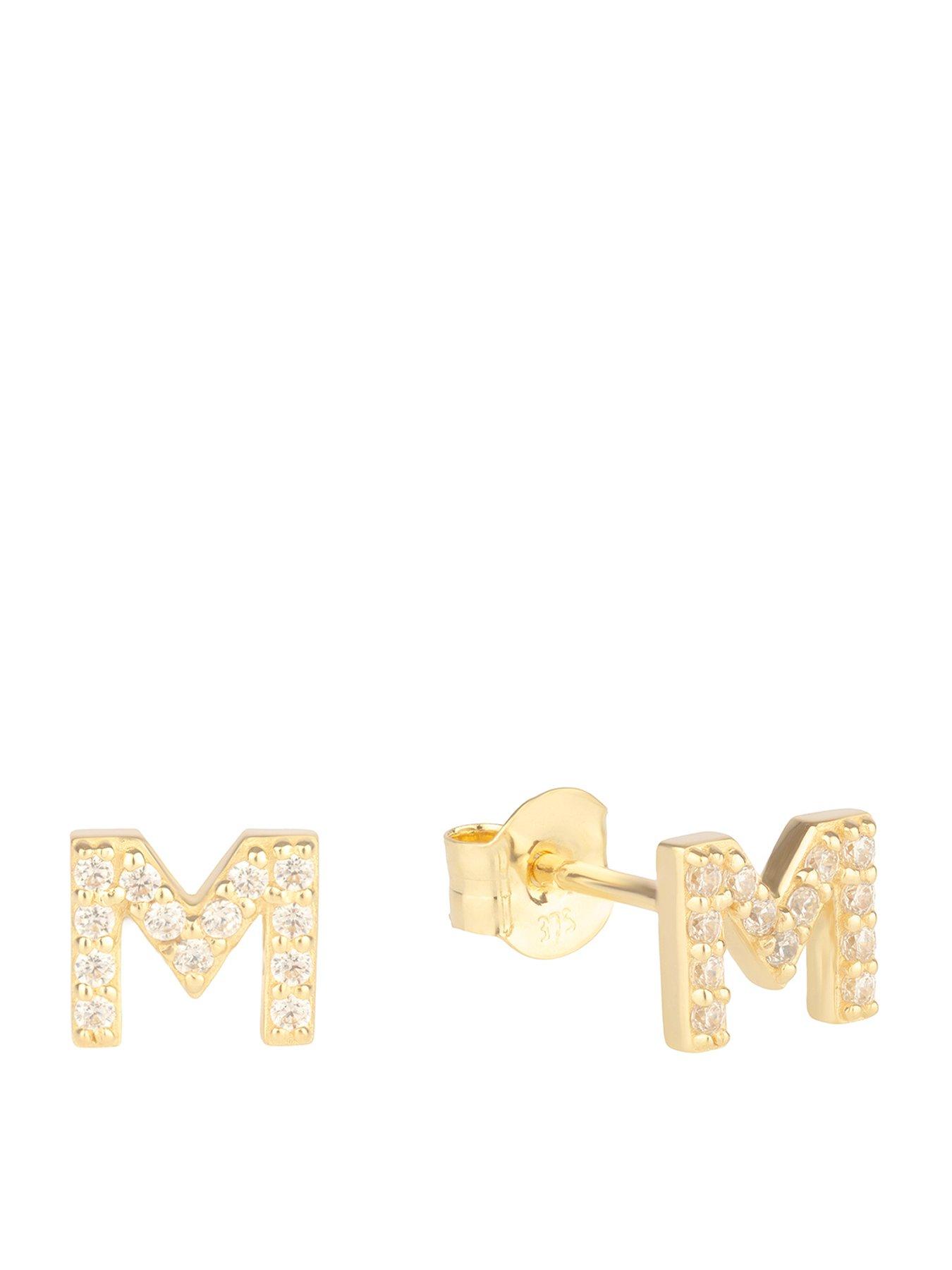 The Love Collection 9ct Gold Cubic Zirconia Initial Stud Earrings