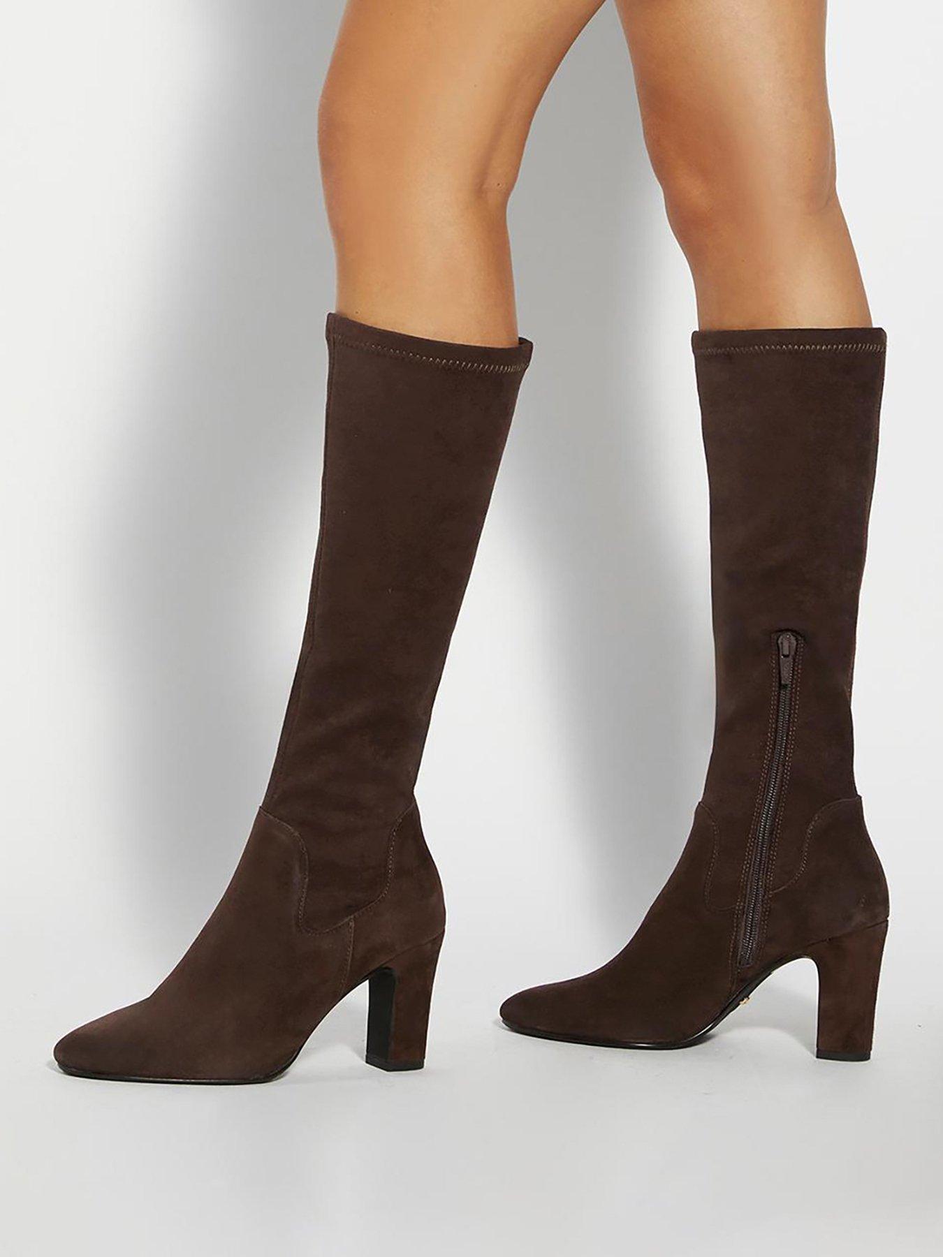 front image of dune-london-simple-stretch-knee-boot-brown