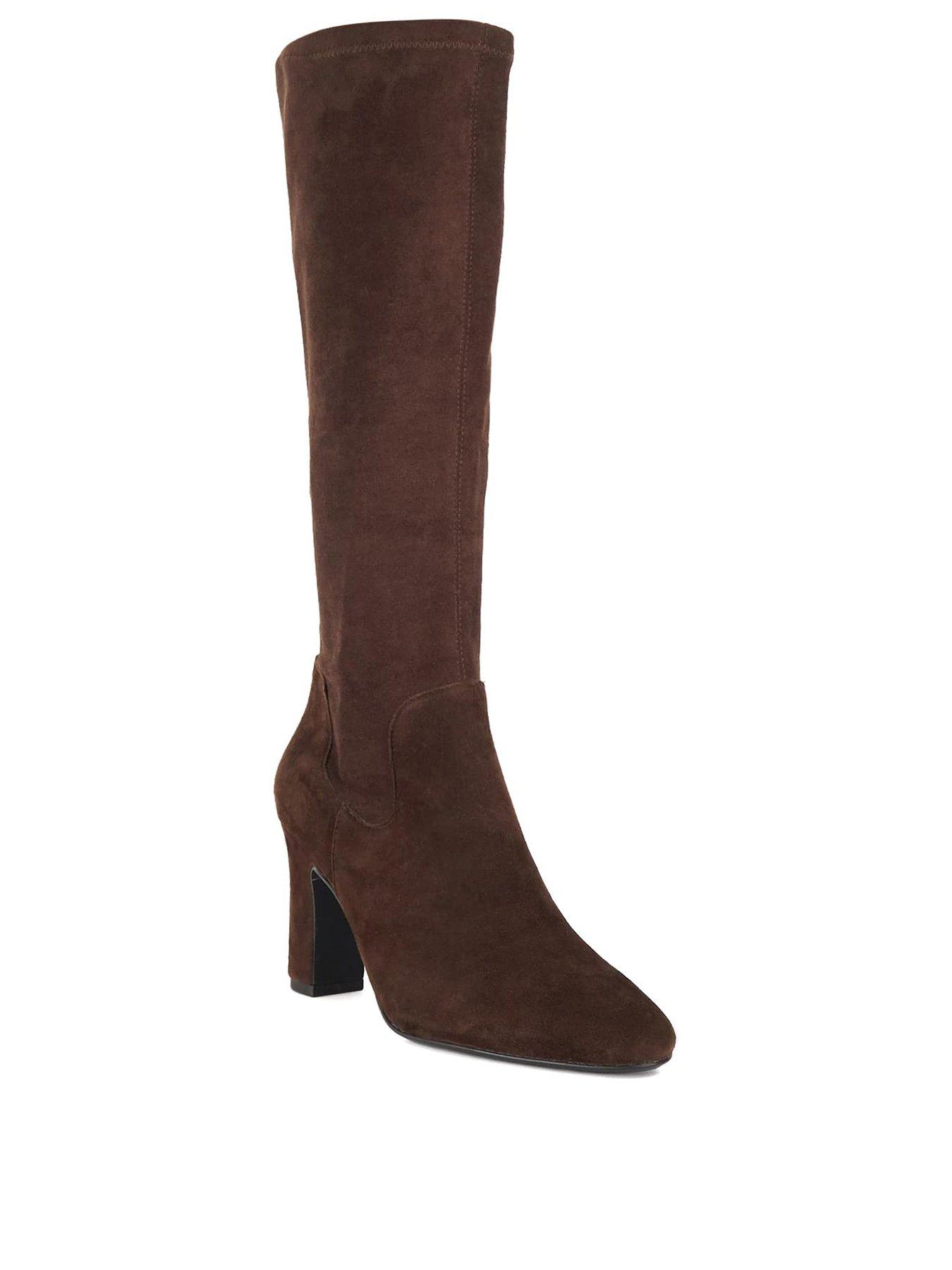  image of dune-london-simple-stretch-knee-boot-brown