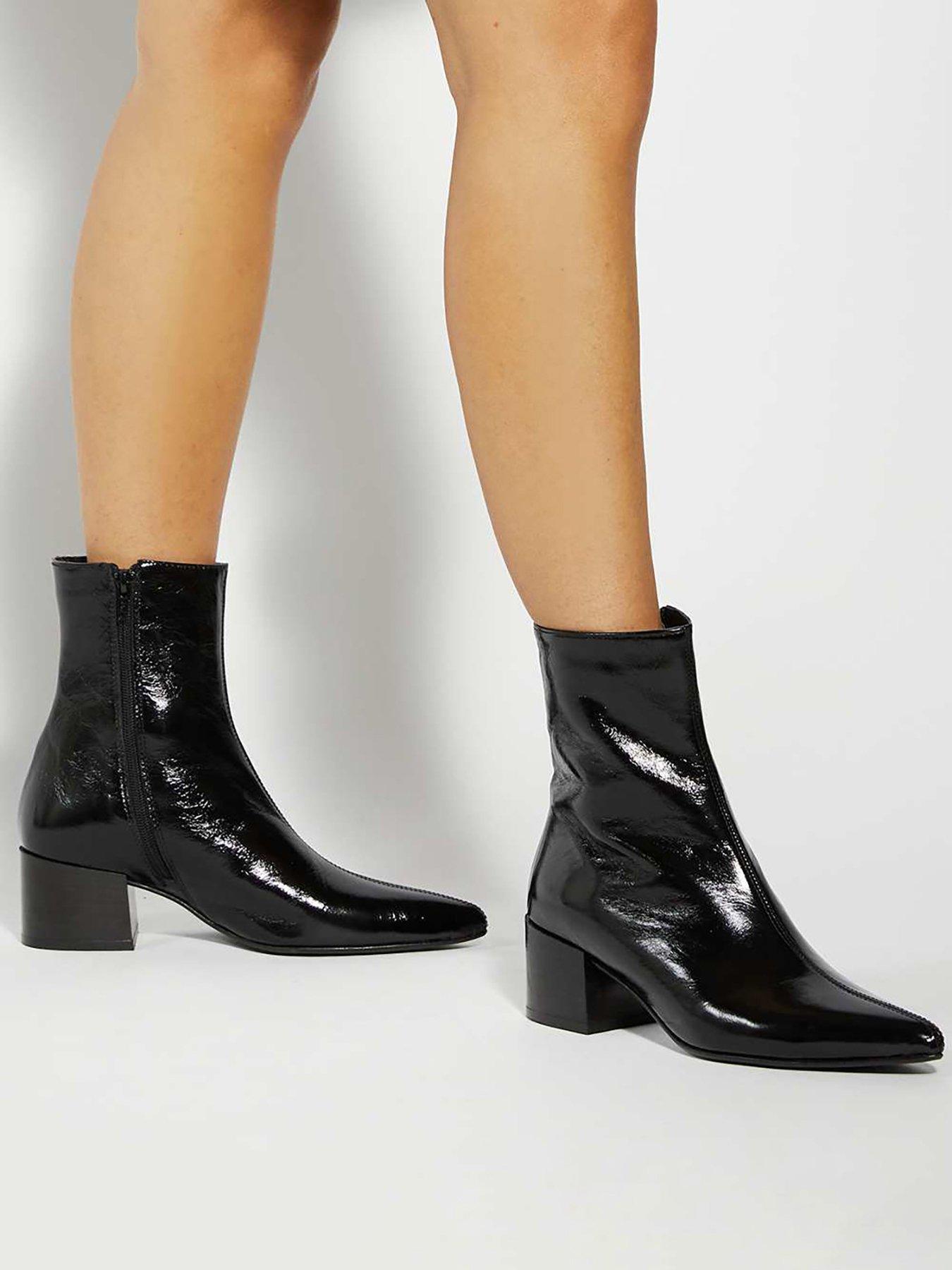Image 1 of 6 of Dune London Pami Pointed Toe Block Ankle Boot - Black