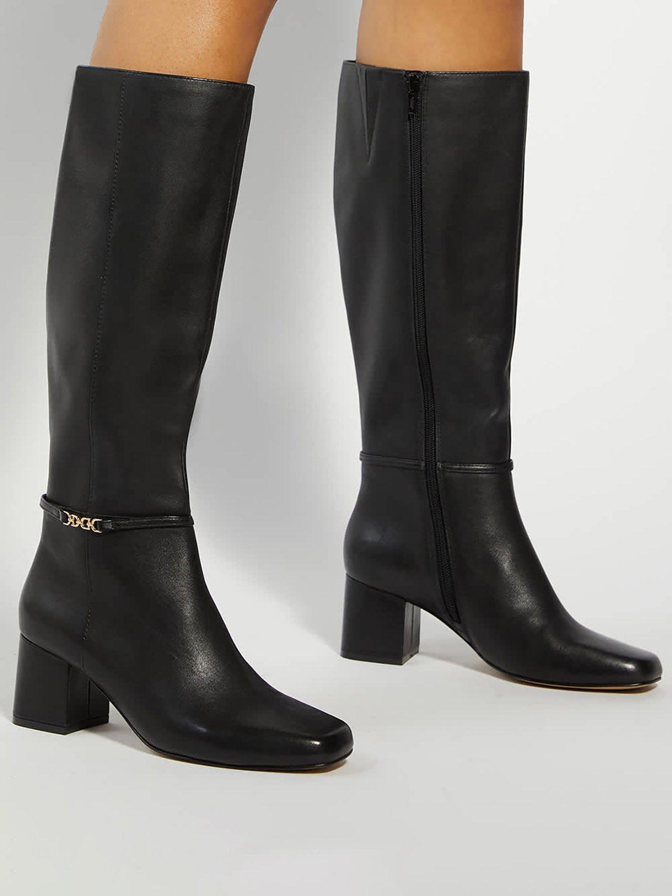 Dune London Sanna Square Toe Knee High Boots - Black