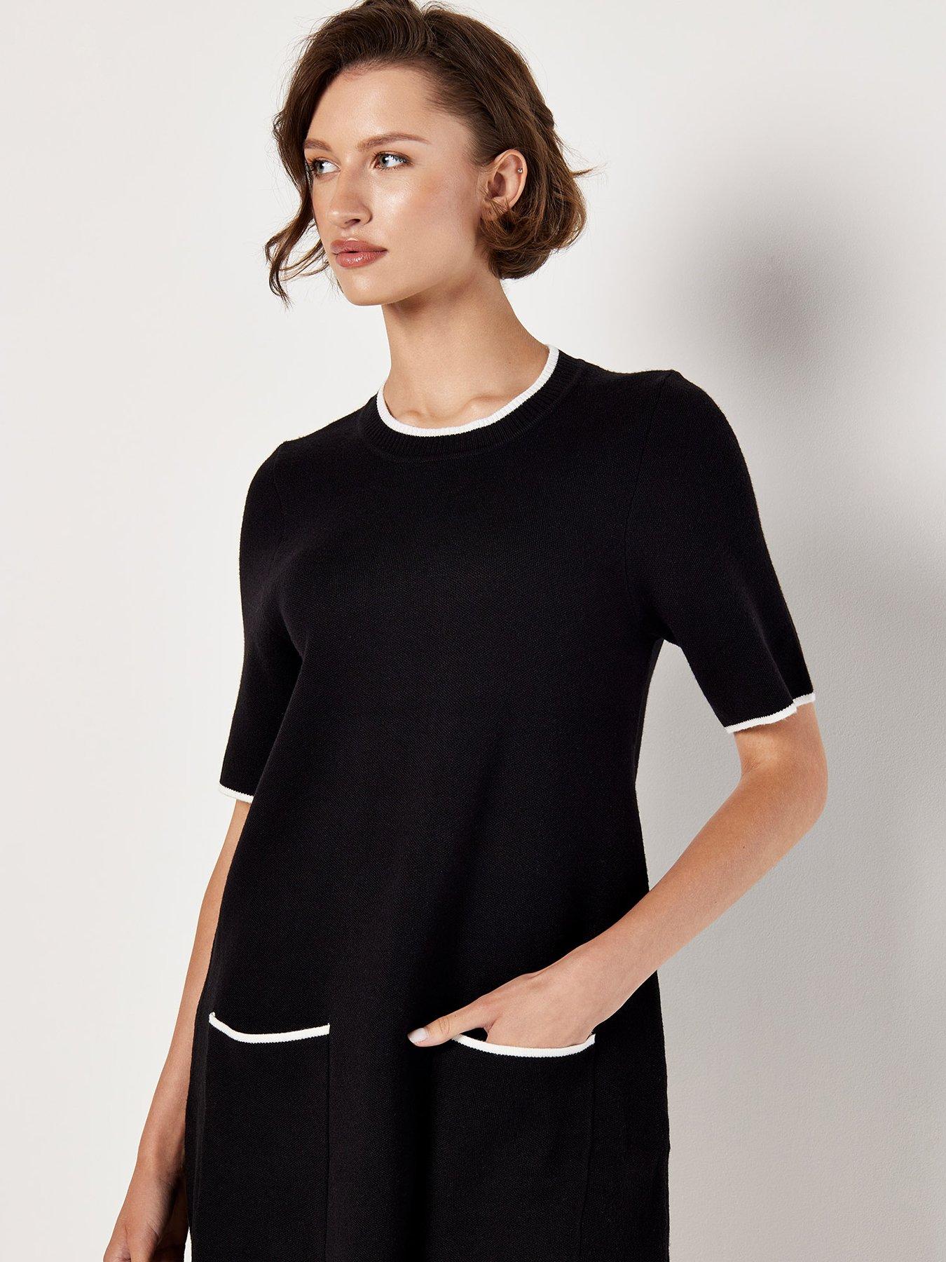 Apricot Contrast Tipping Knit Dress - Black