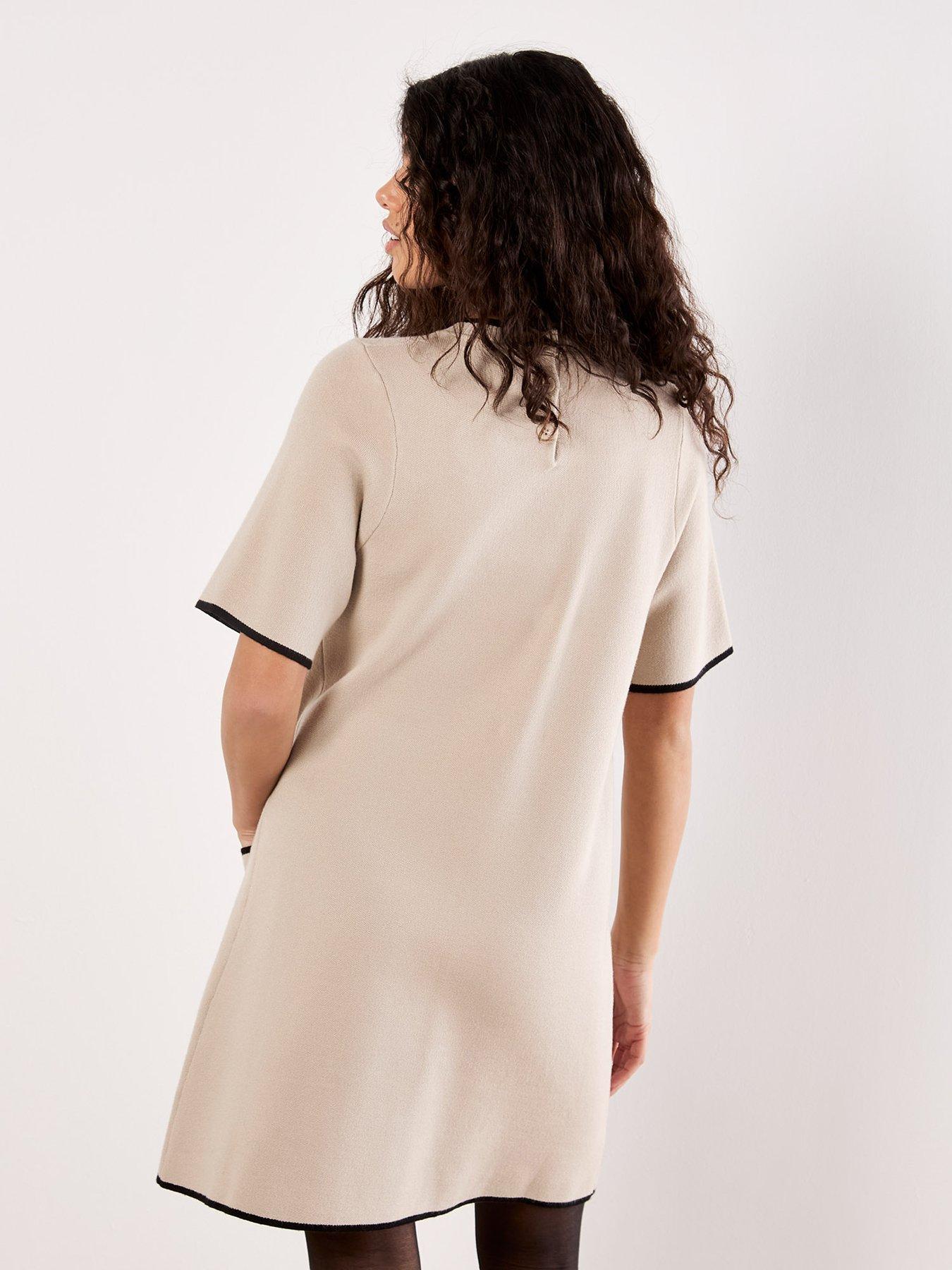 Image 2 of 5 of Apricot Contrast Tipping Knit Dress - Cream
