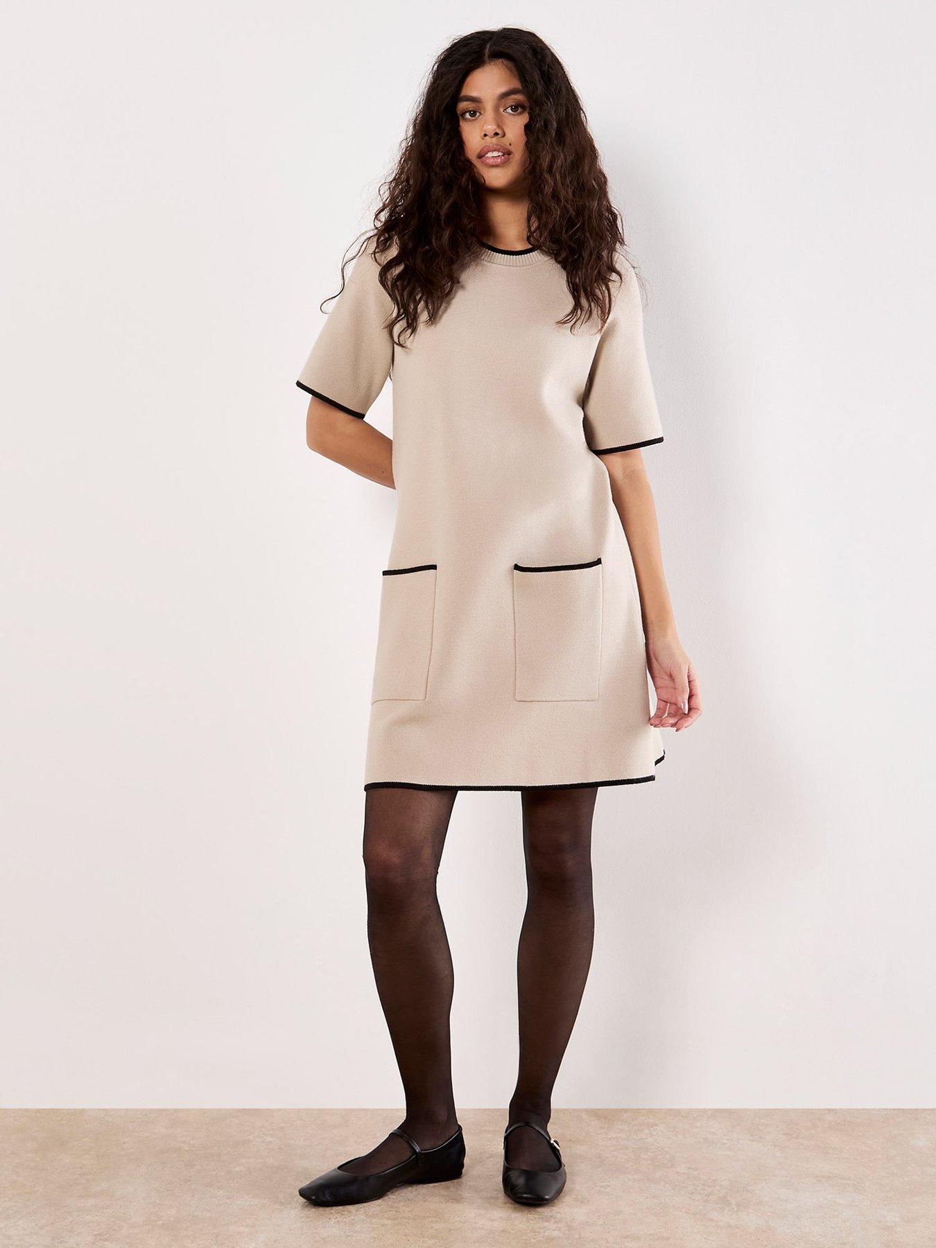 Image 3 of 5 of Apricot Contrast Tipping Knit Dress - Cream