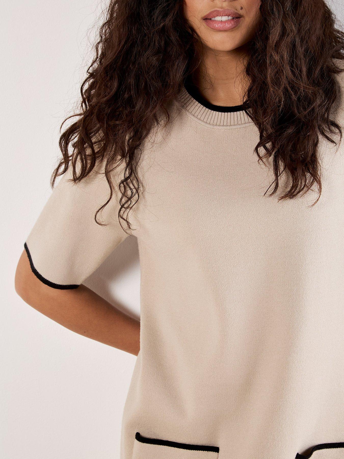 Image 4 of 5 of Apricot Contrast Tipping Knit Dress - Cream