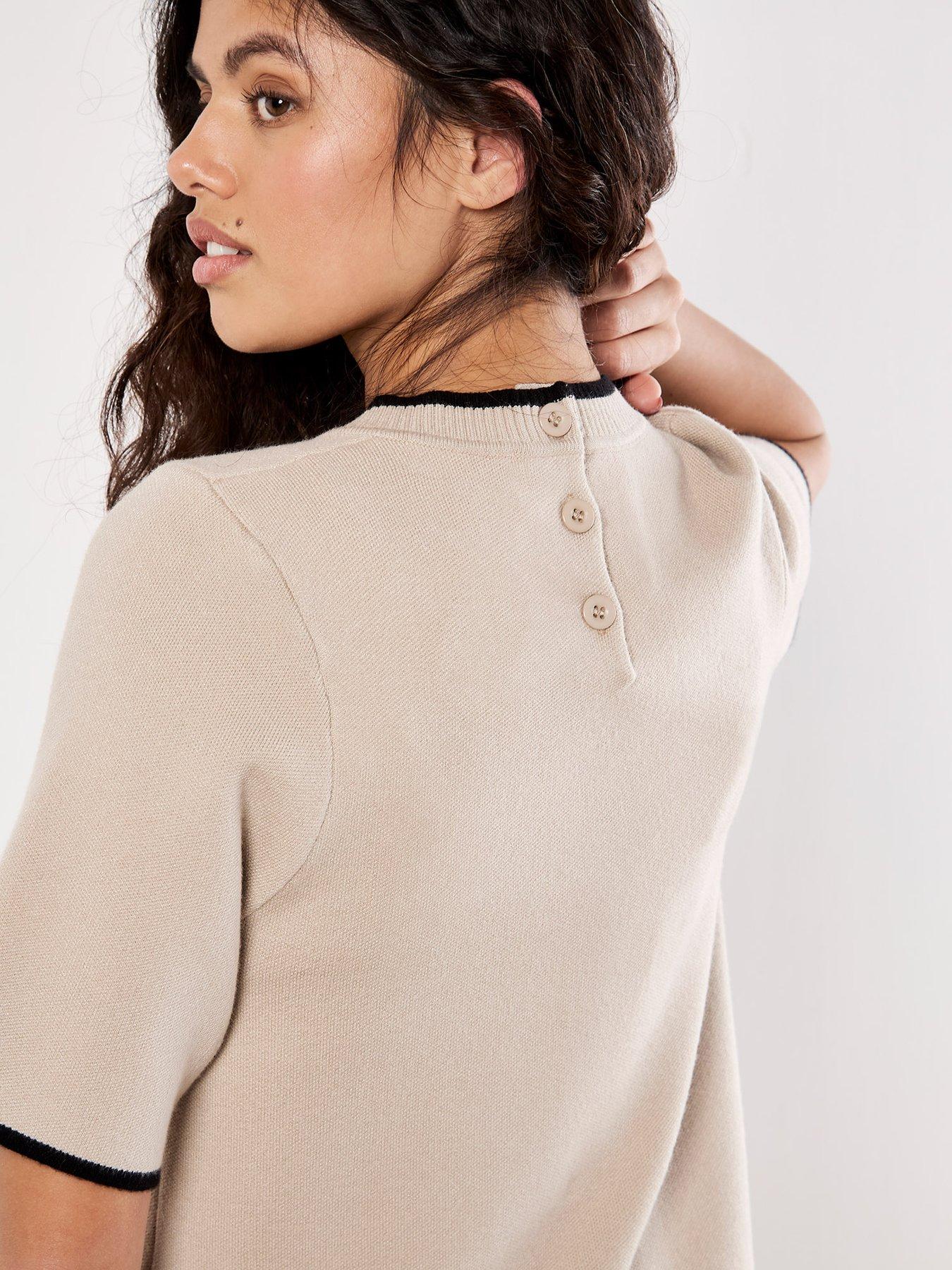 Image 5 of 5 of Apricot Contrast Tipping Knit Dress - Cream