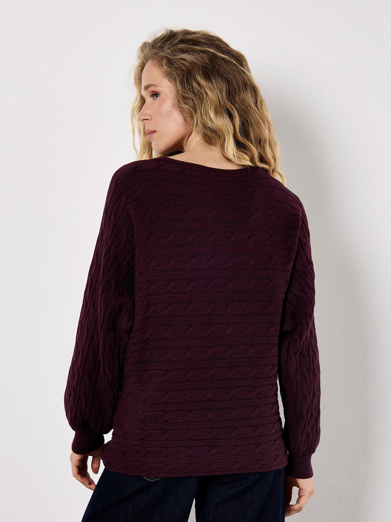Apricot Cable Stripe Batwing Aran Knit Jumper - Purple | Littlewoods