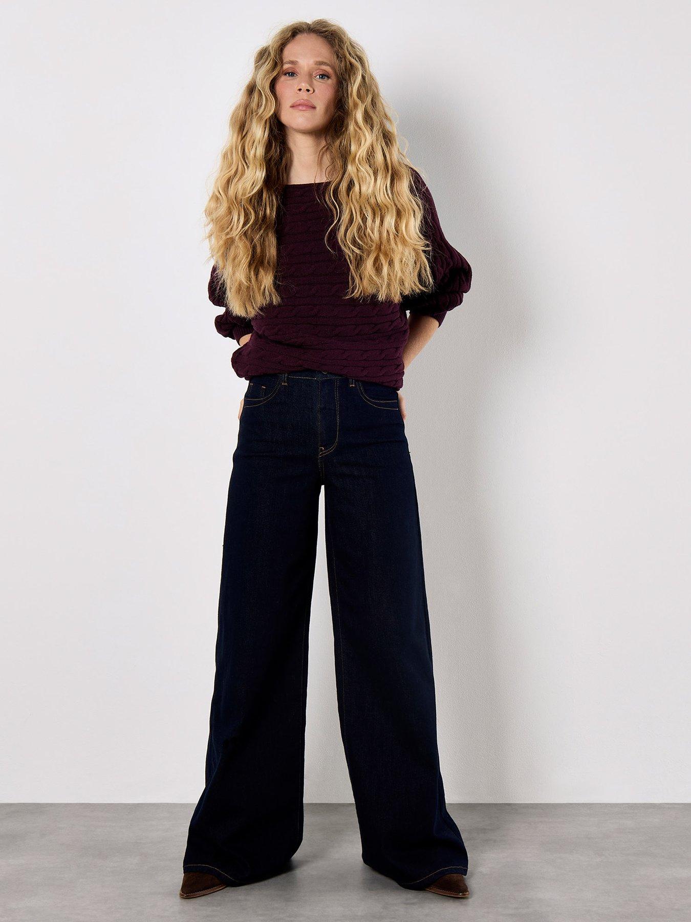 Apricot Cable Stripe Batwing Aran Knit Jumper - Purple | Littlewoods