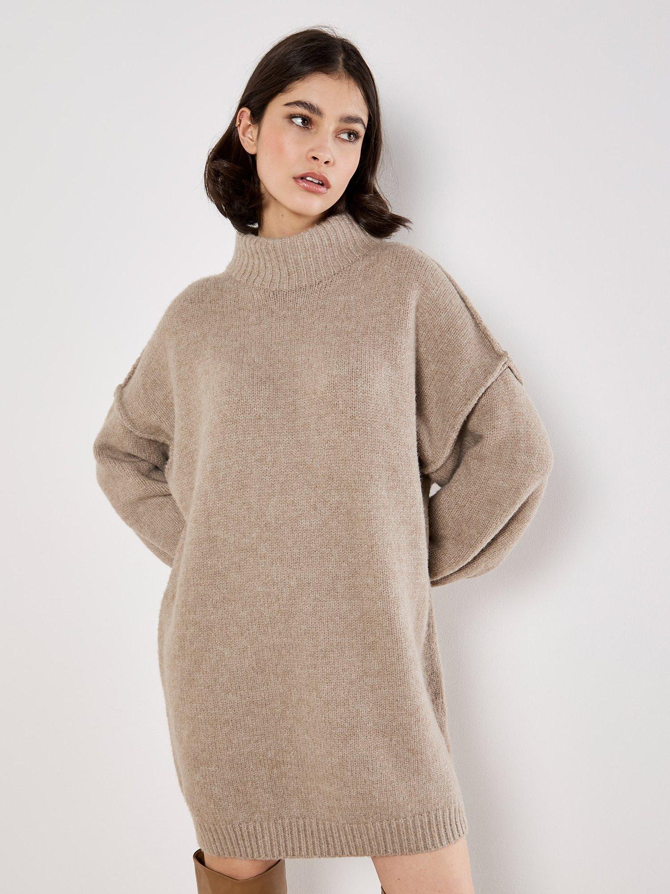 image of apricot-fuzzy-oversized-mock-neck-jumper-dress