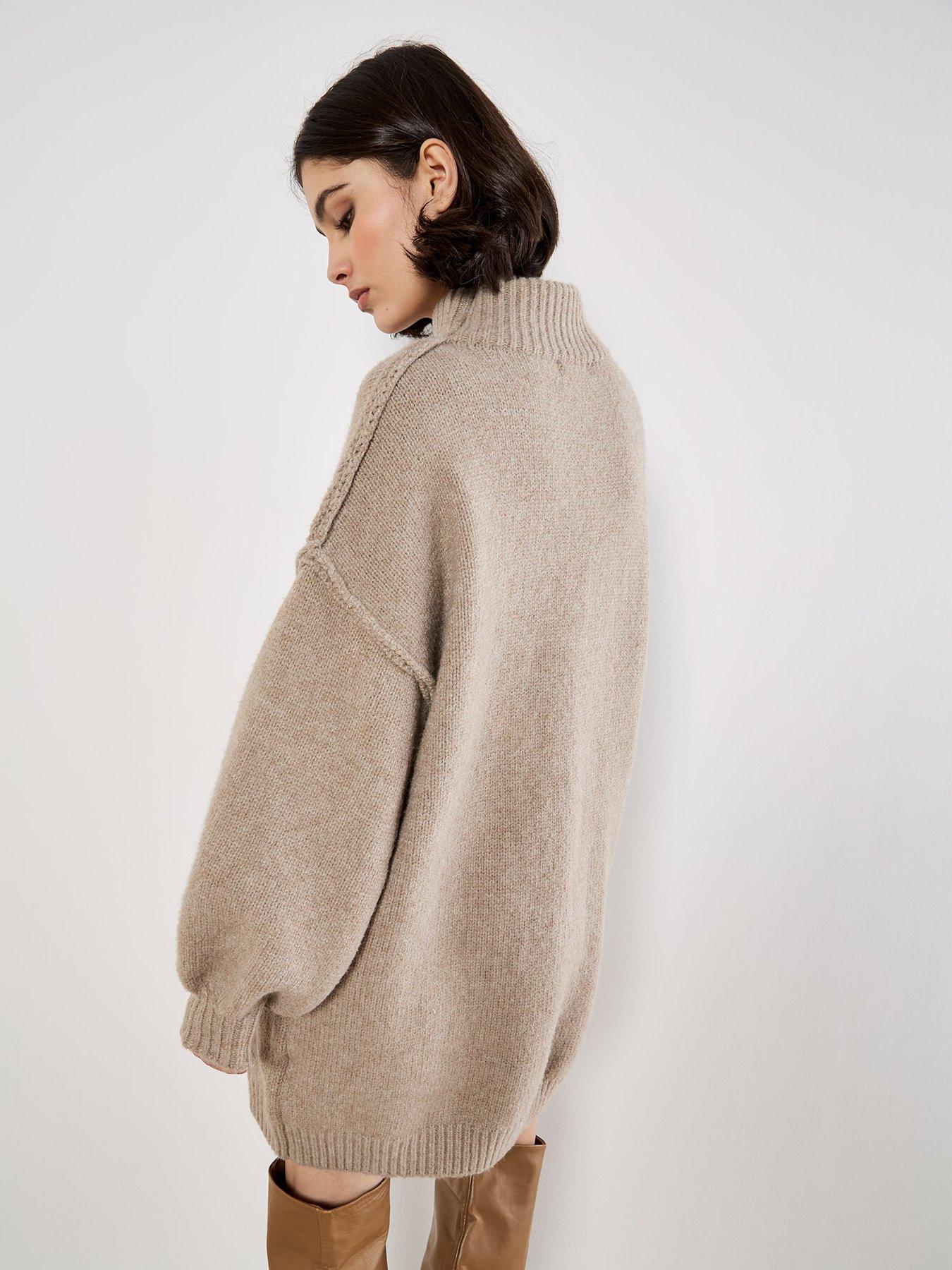  image of apricot-fuzzy-oversized-mock-neck-jumper-dress