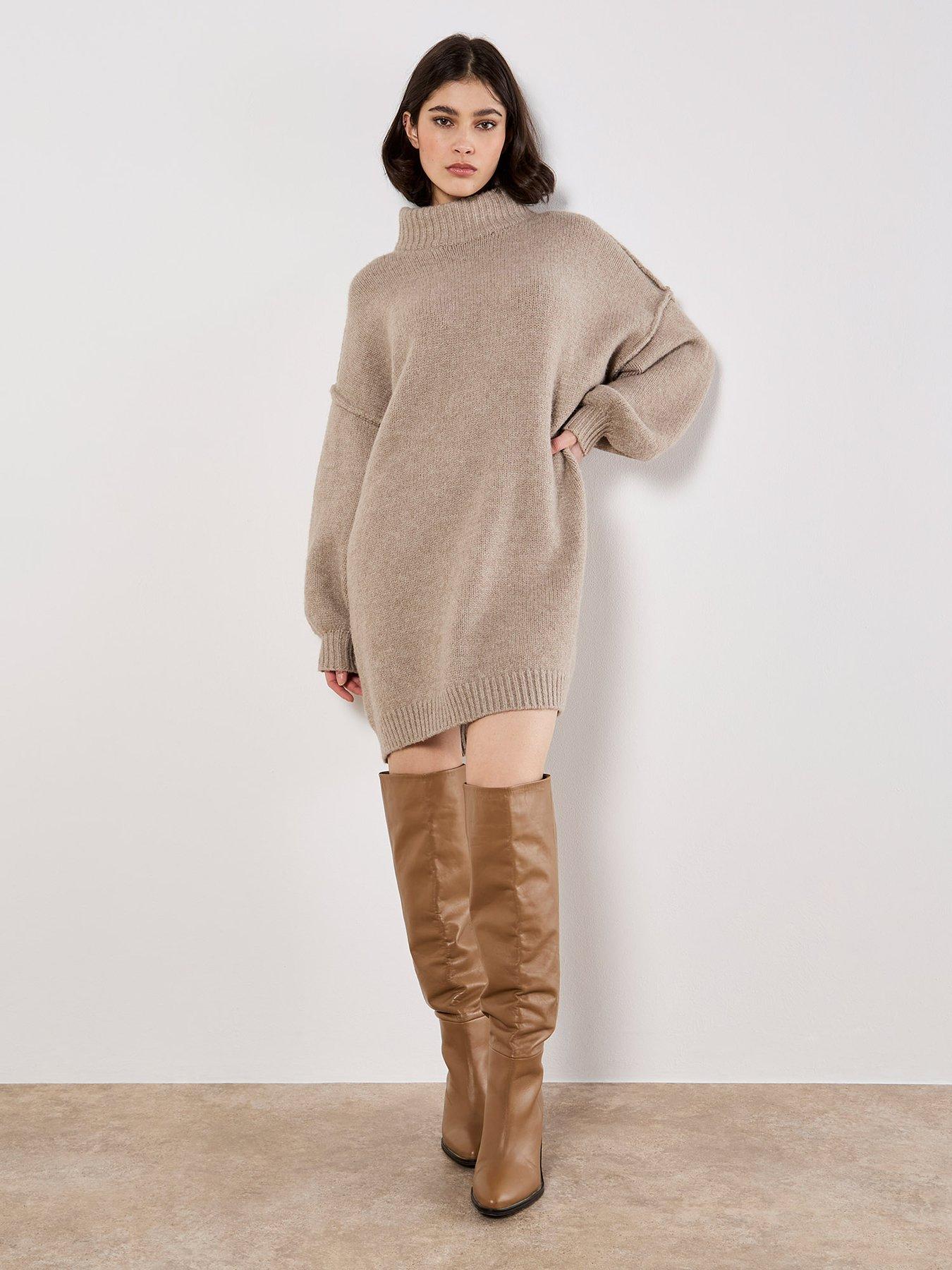  image of apricot-fuzzy-oversized-mock-neck-jumper-dress