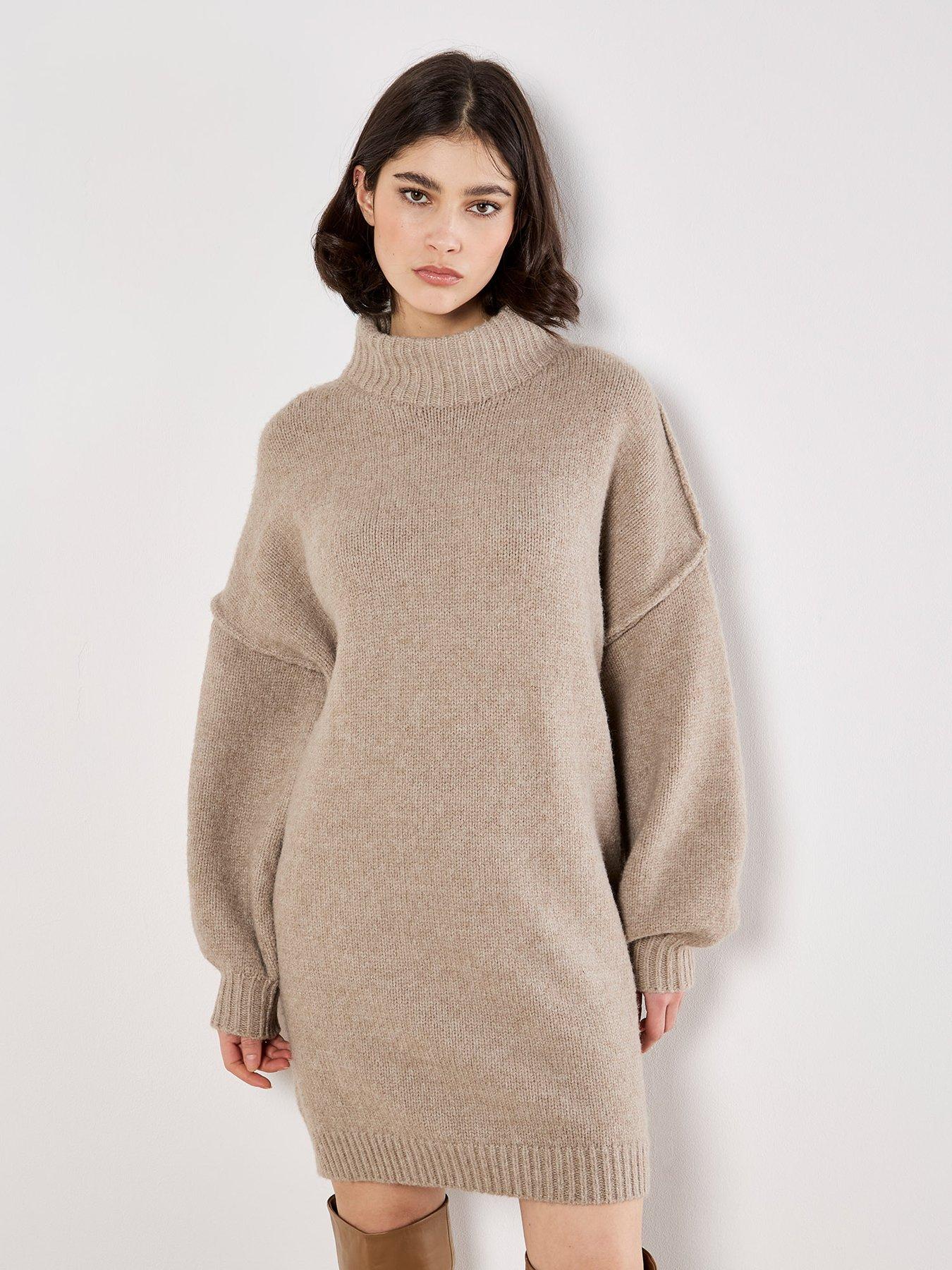  image of apricot-fuzzy-oversized-mock-neck-jumper-dress