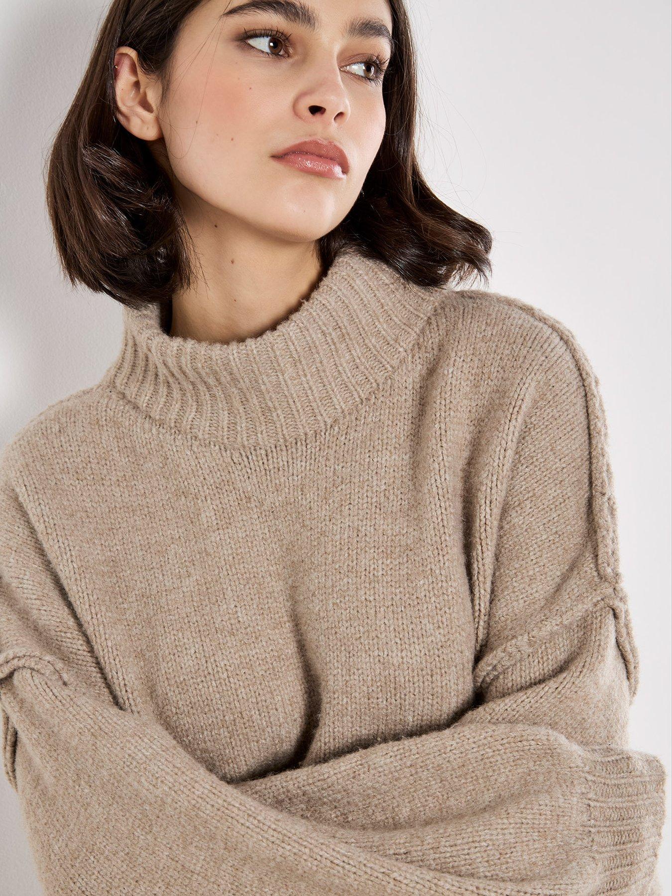  image of apricot-fuzzy-oversized-mock-neck-jumper-dress