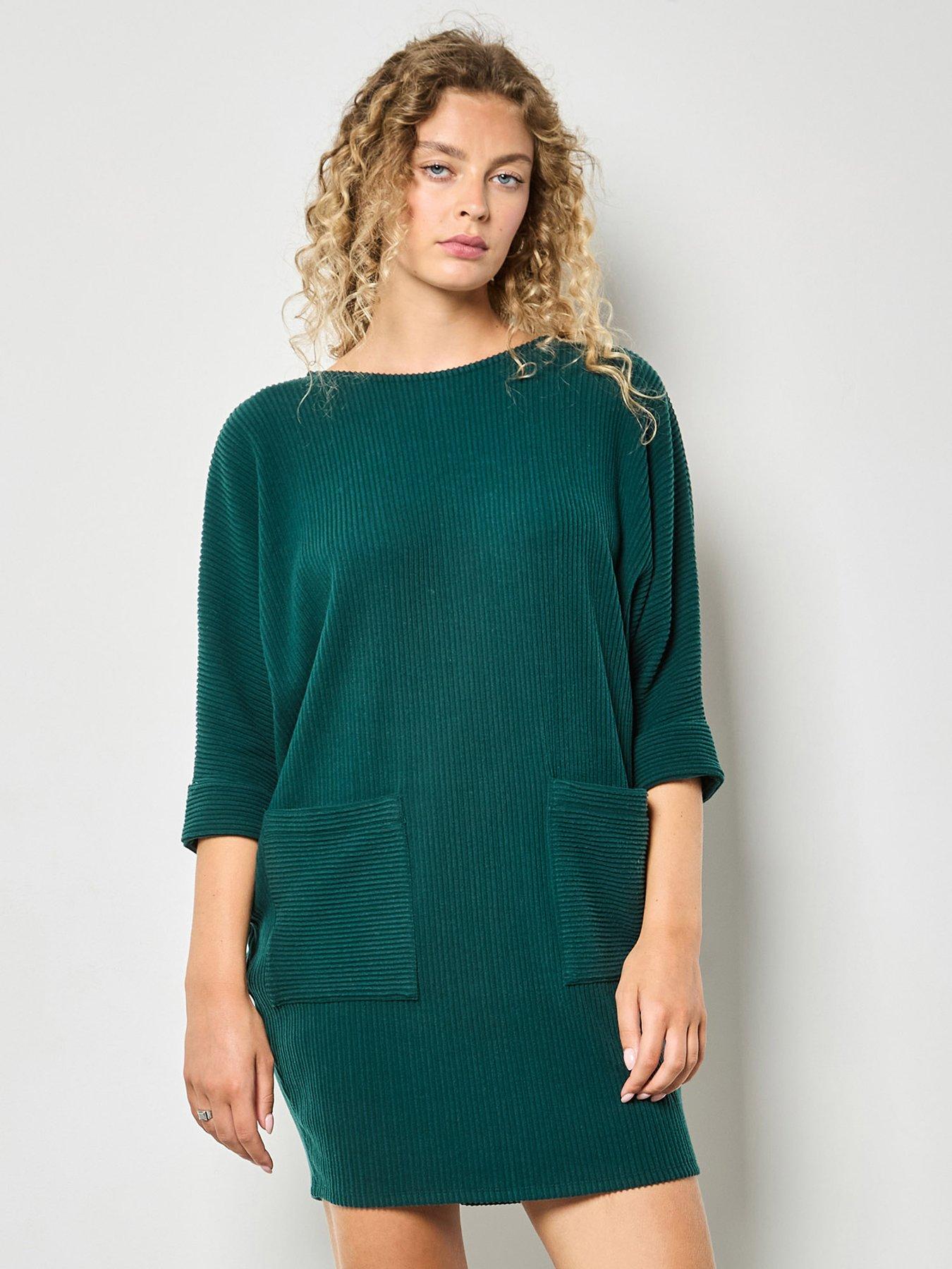 Apricot Contrast Rib Cocoon Dress - Green