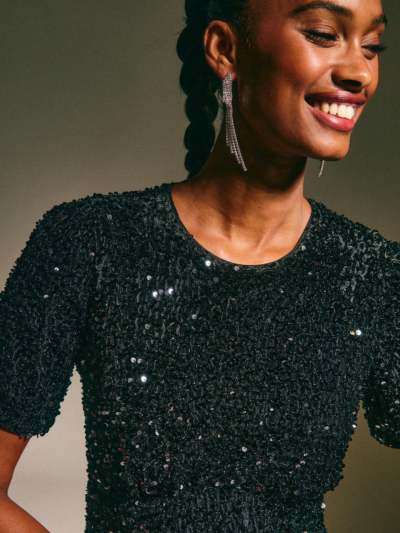 Image 4 of 5 of New Look Velvet Sequin Midi Dress - Black